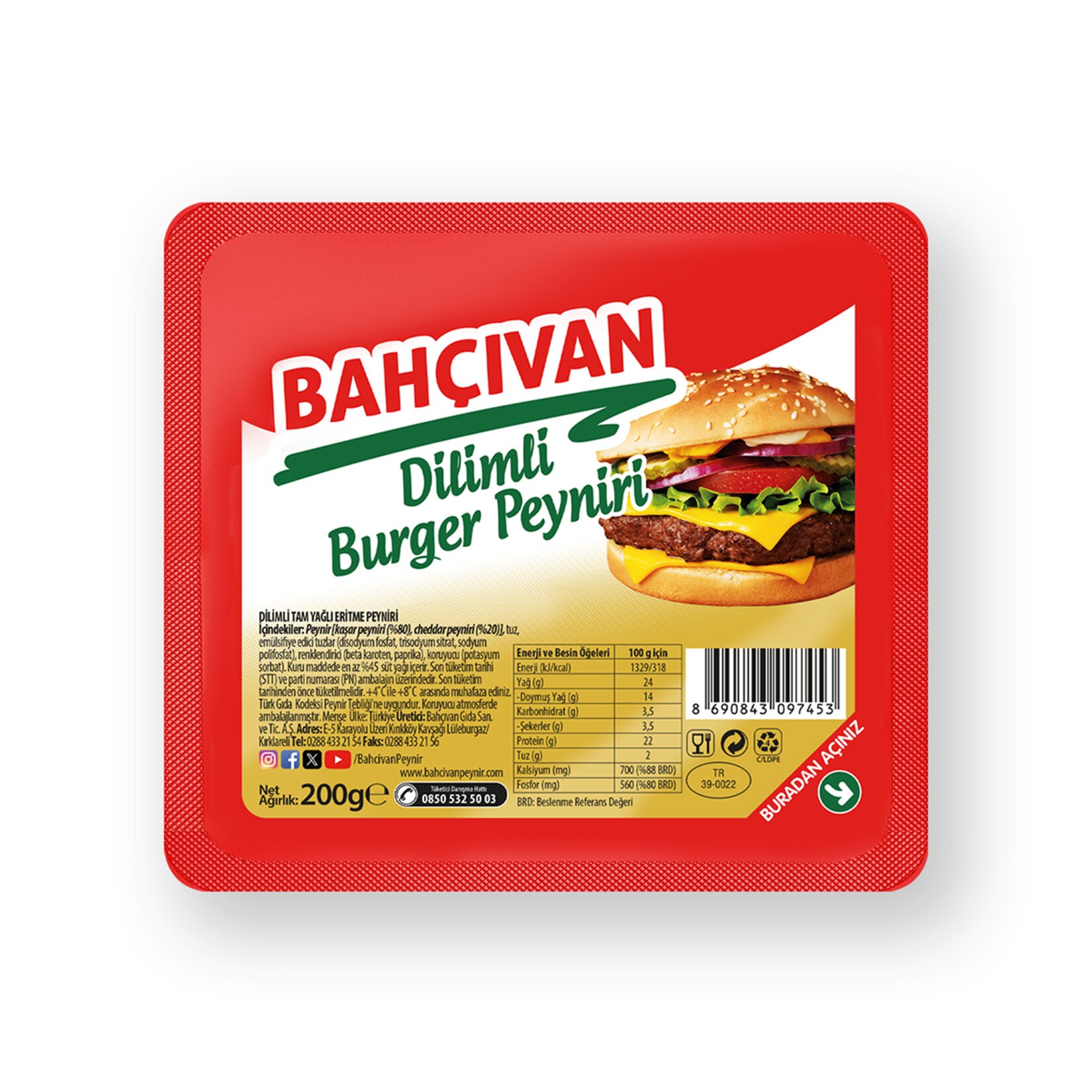 Bahçıvan Burger Cheese Slices are specially crafted for perfectly melted, flavorful burgers and sandwiches.
