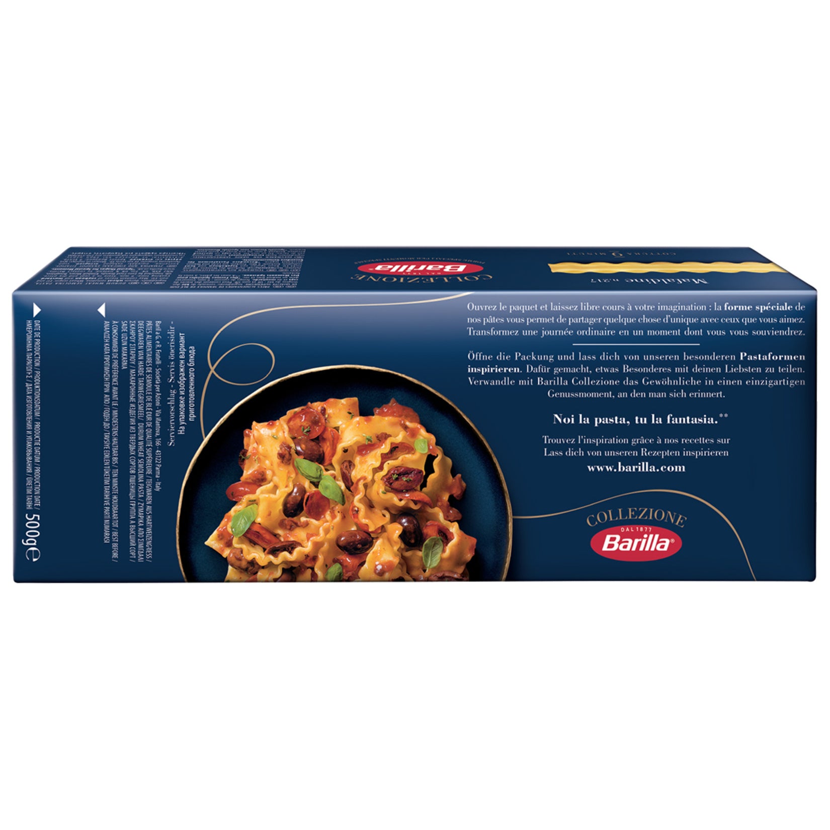 Barilla Mafaldine Pasta brings the rich tradition of Italian-style pasta making to your kitchen with a unique ribbon-like shape that holds sauces perfectly.