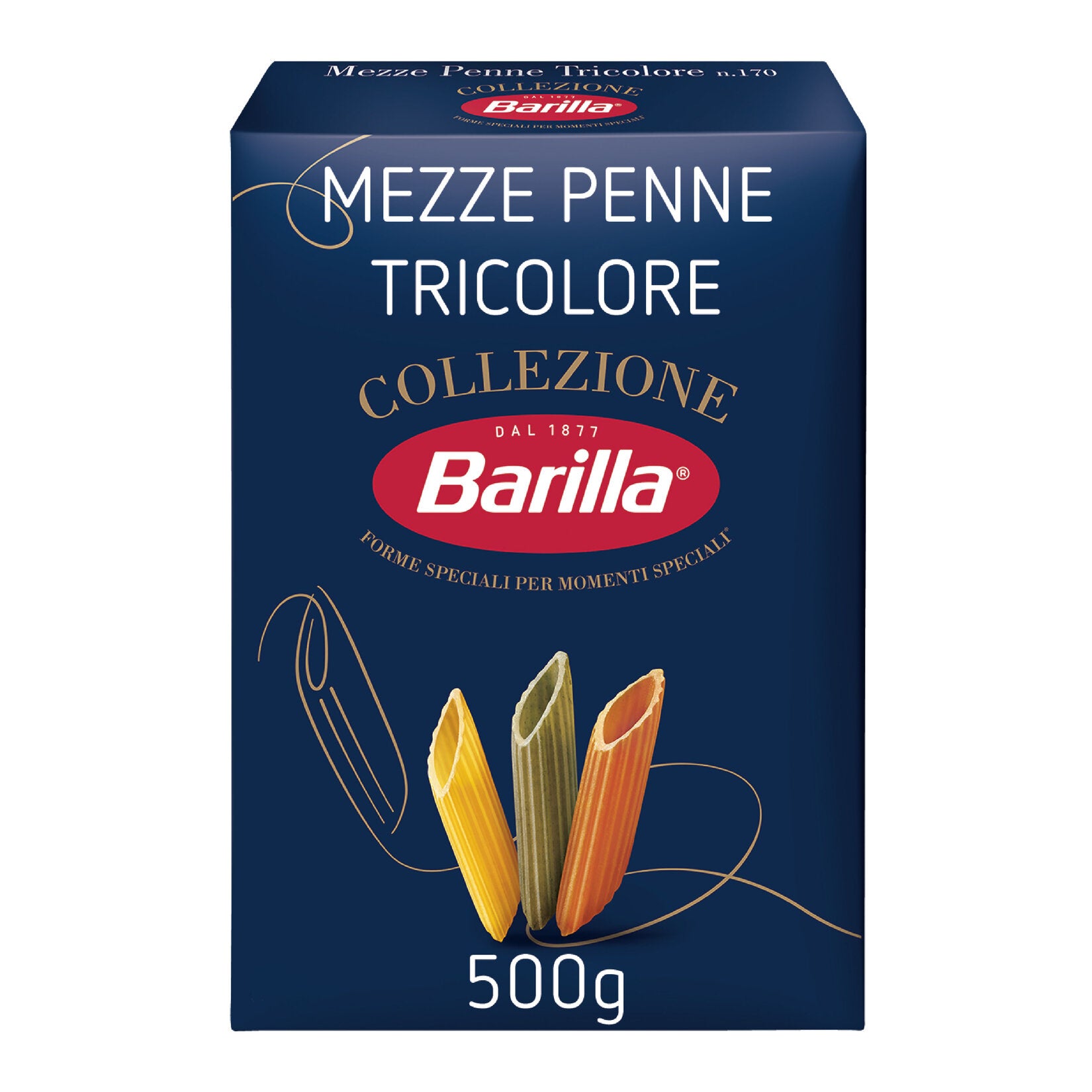 Bring vibrant color and classic Italian flavor to your meals with Barilla Mezze Penne Tricolore.