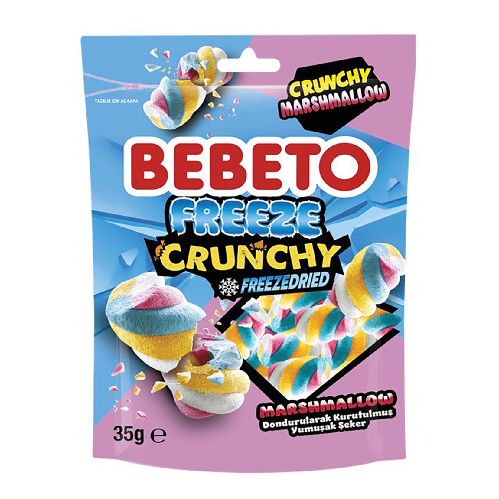 Bebeto Freeze Crunchy Marshmallow brings a delightful twist to your snacking routine with its soft texture and crispy outer layer.