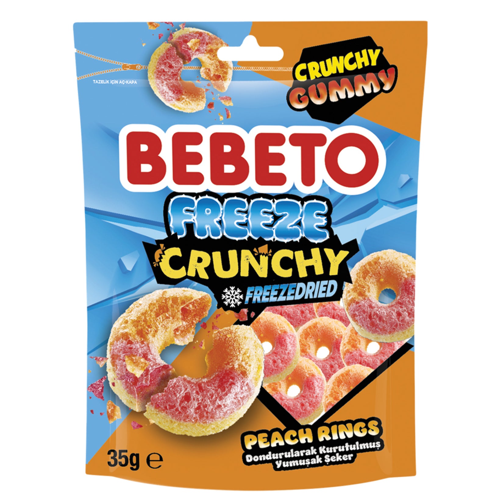 Enjoy a fun twist on fruity candy with Bebeto Freeze Crunchy Peach.