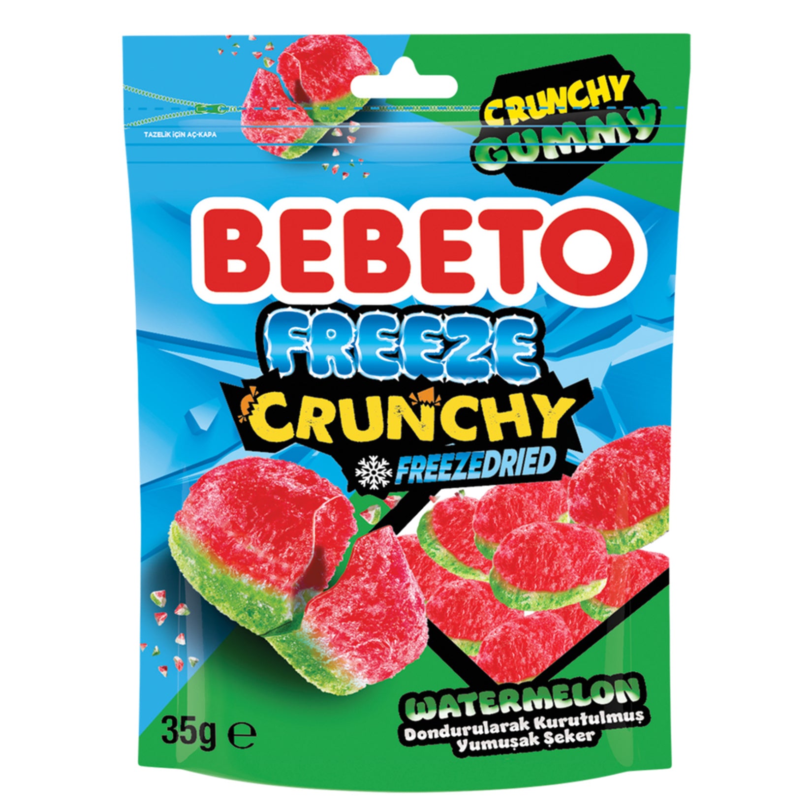 Bebeto Freeze Crunchy Watermelon delivers a bold burst of fruity flavor with an irresistible crunch.