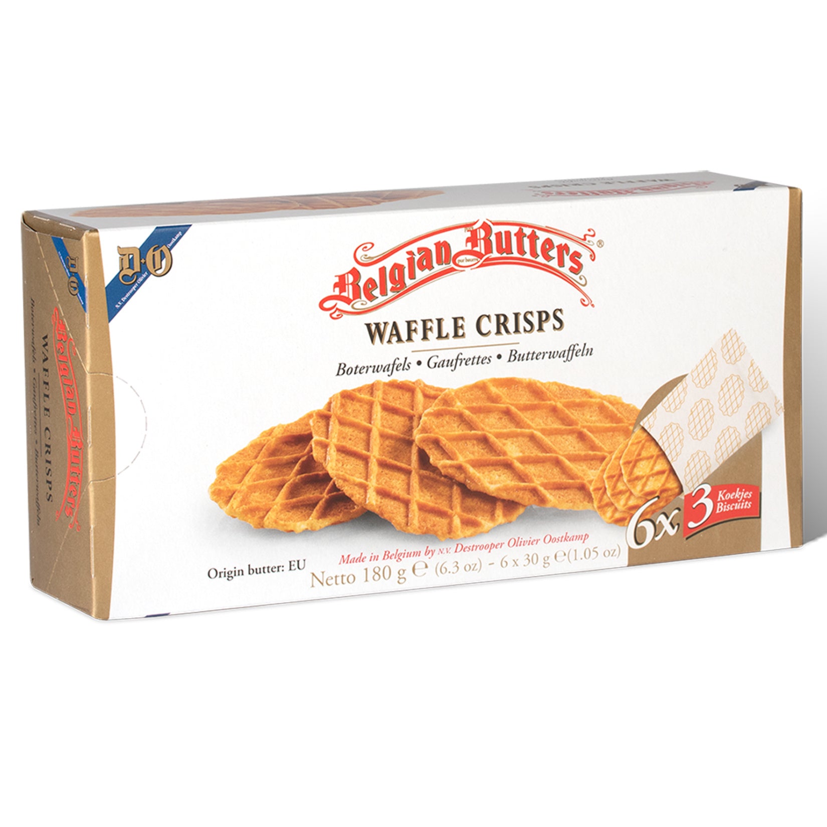 Belgian Butters Waffle Crisps bring the rich taste of classic European-style waffle cookies in a thin, crispy form.