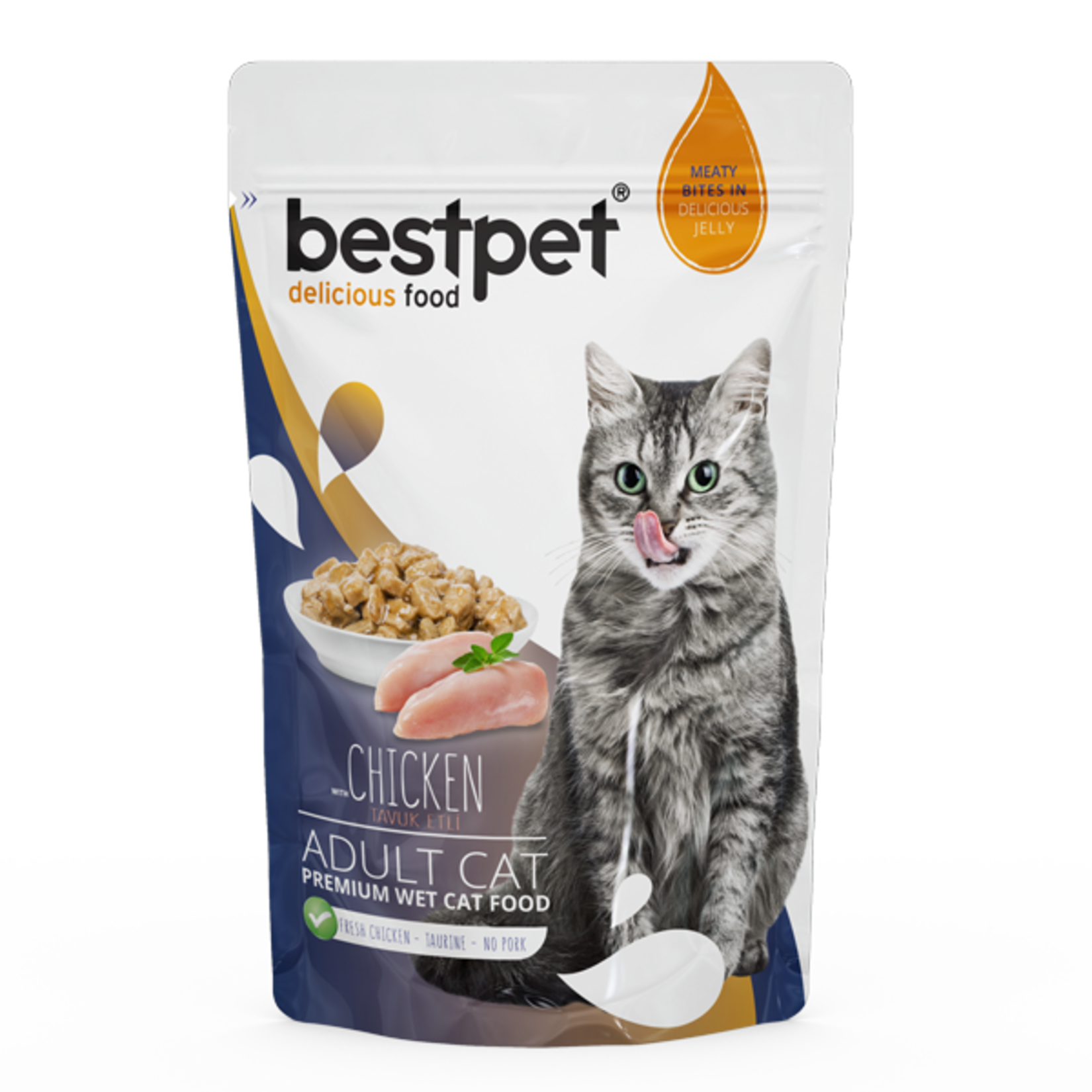 Bestpet Chicken Adult Cat Pouch 85g is a complete wet food formulated for adult cats.