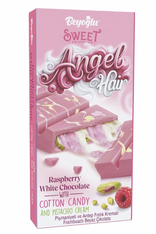 Beyoglu Angel Hair Raspberry White Chocolate with Cotton Candy and Pistachio Cream – 6 oz (170 G)
