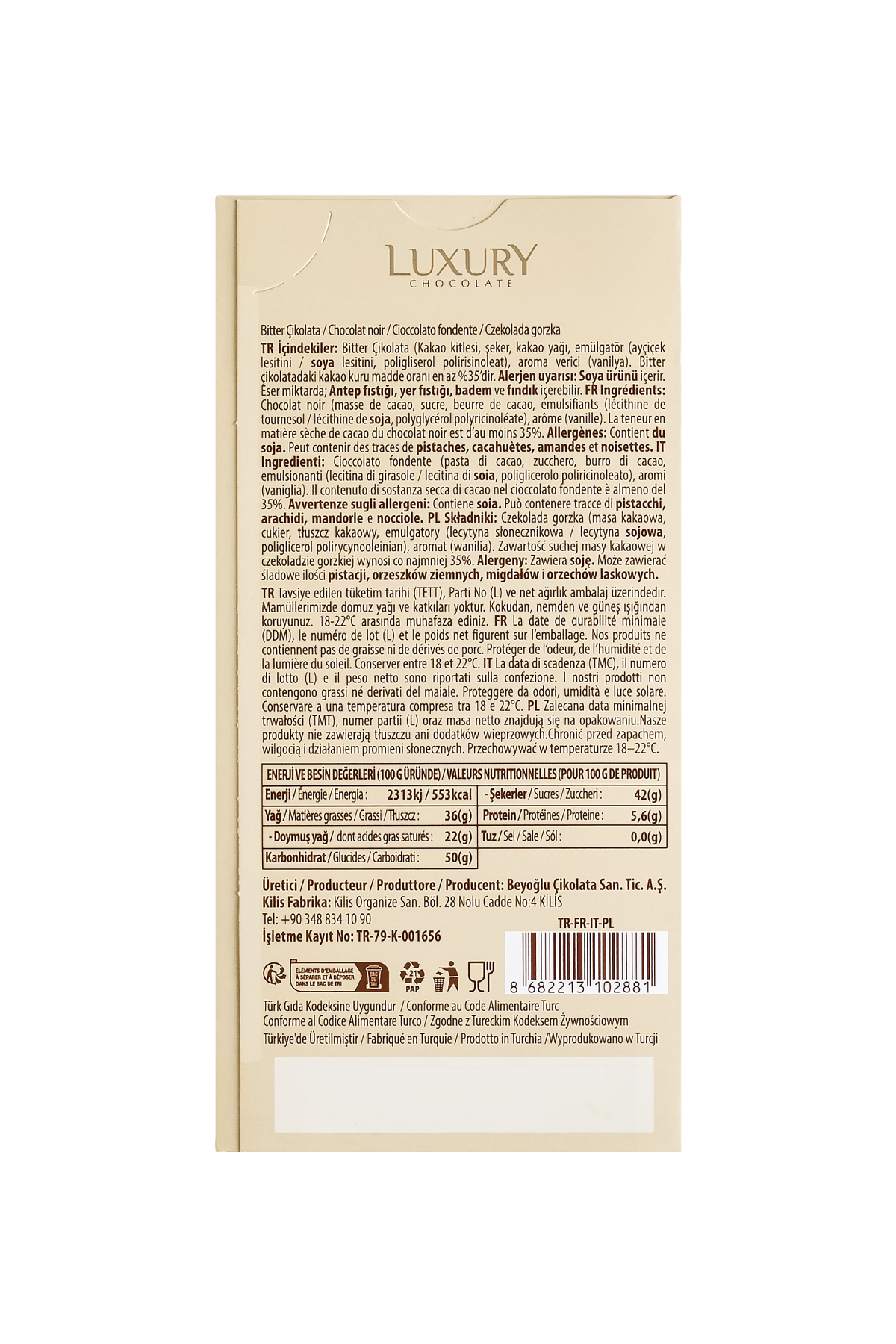 Beyoglu Chocolate Luxury Dark Chocolate Tablet delivers a smooth and balanced cocoa experience crafted for true dark chocolate lovers.