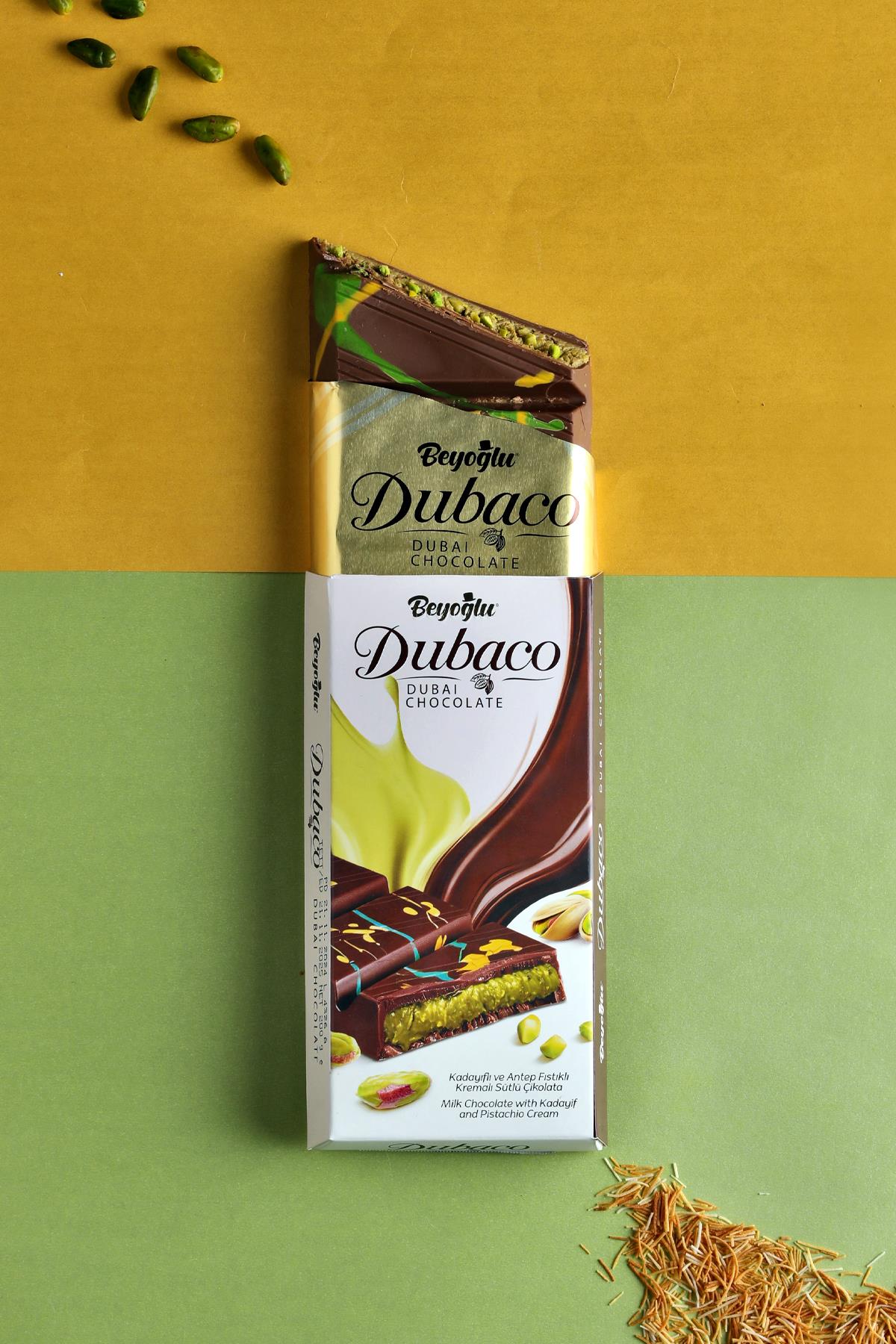 Beyoglu Dubaco Premium Dubai Chocolate 7 oz / 200 Gr - Crispy Kadayif & Pistachio Filled