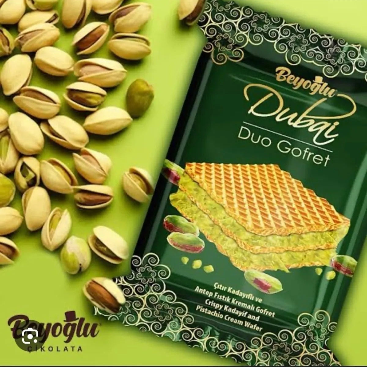 Beyoğlu Dubai Duo Pistachio Wafer (Antep Fıstıklı Gofret) 1.3 oz (36 G)