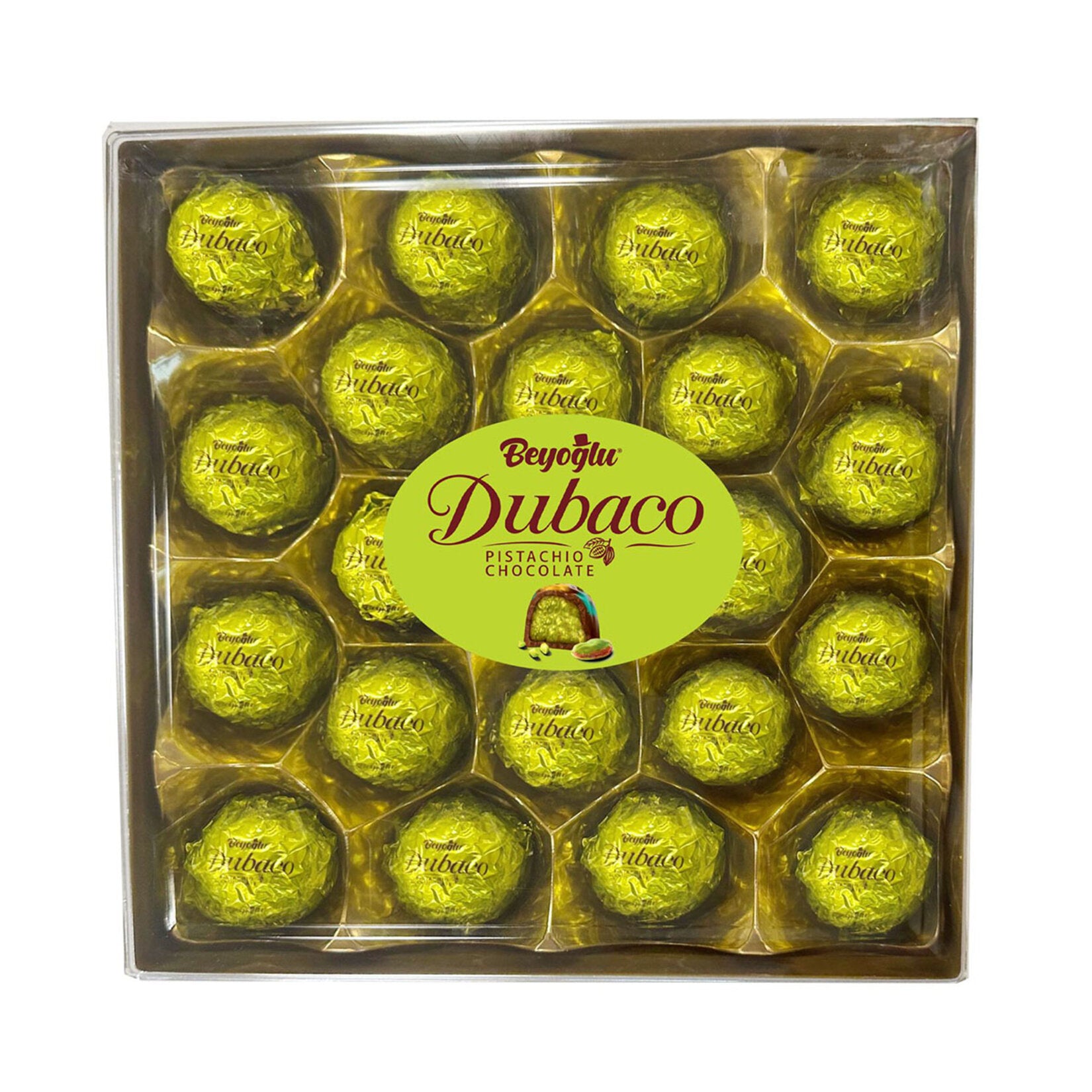 Beyoğlu Dubai Antep Pistachio & Kadayif Filled Milk Chocolate brings together rich milk chocolate, smooth pistachio cream, and crispy kadayif pieces in one impressive gift-style bar.