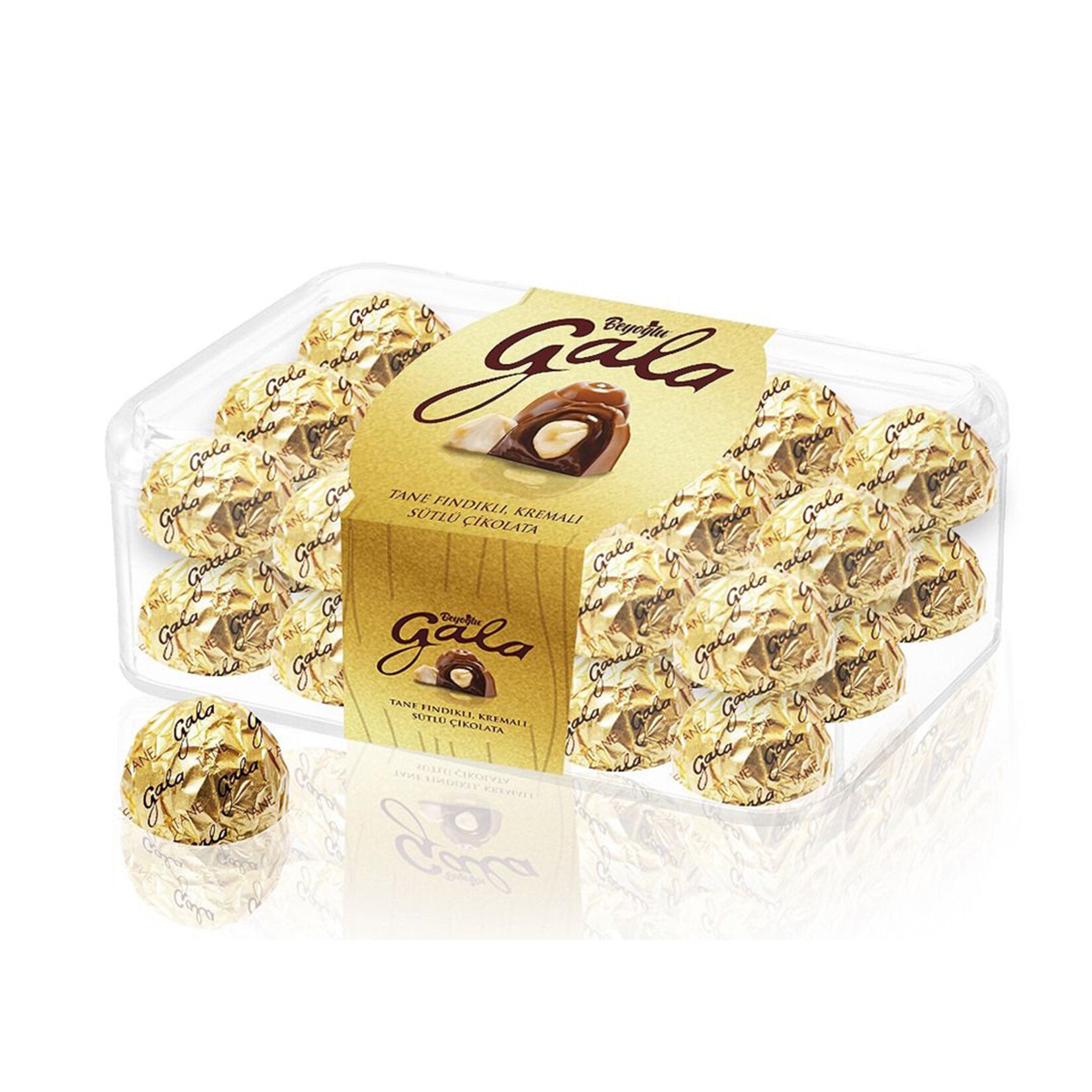 Beyoglu Gala Whole Hazelnut Cream Filled Milk Chocolate brings together smooth milk chocolate, rich hazelnut cream, and crunchy whole hazelnuts in an elegant gift-style box.