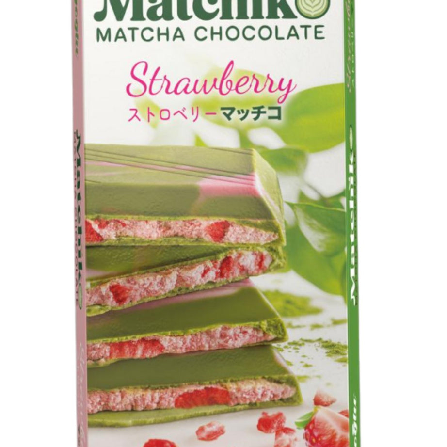 Beyoglu Matchiko Matcha Chocolate filled with strawberry cream and strawberries with Japanese Matcha