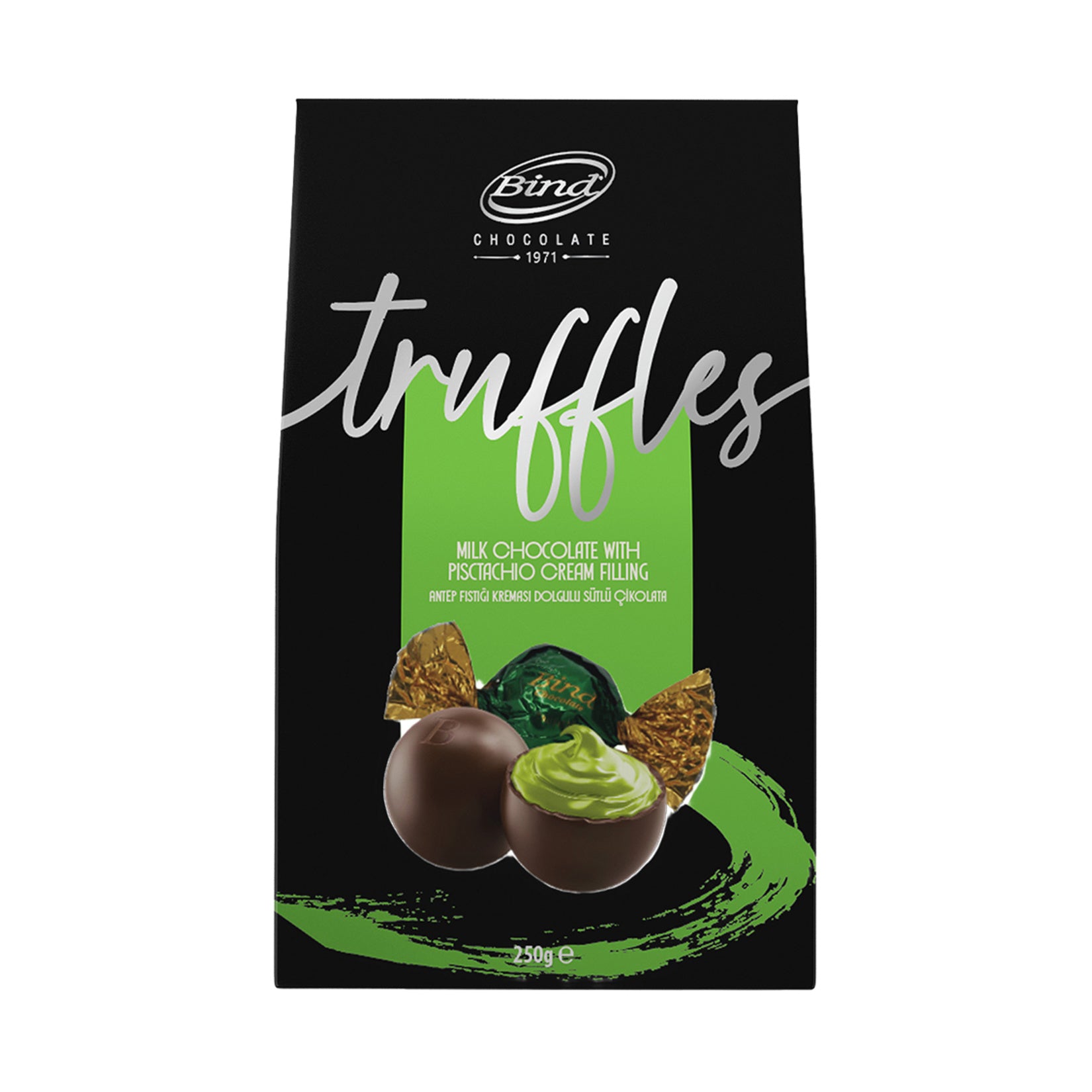 Bind Antep Pistachio & Kadaif Cream Filled Milk Chocolate brings together the rich taste of smooth milk chocolate with a unique, creamy filling inspired by classic Turkish desserts.