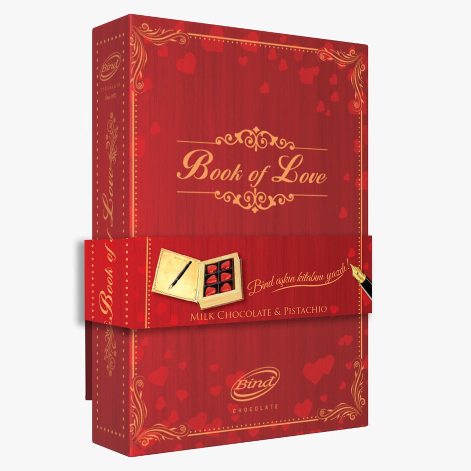 Bind Askin Kitabini Pistachio Milk Chocolate blends smooth milk chocolate with rich, crunchy Antep pistachios for a luxurious treat straight from Türkiye.