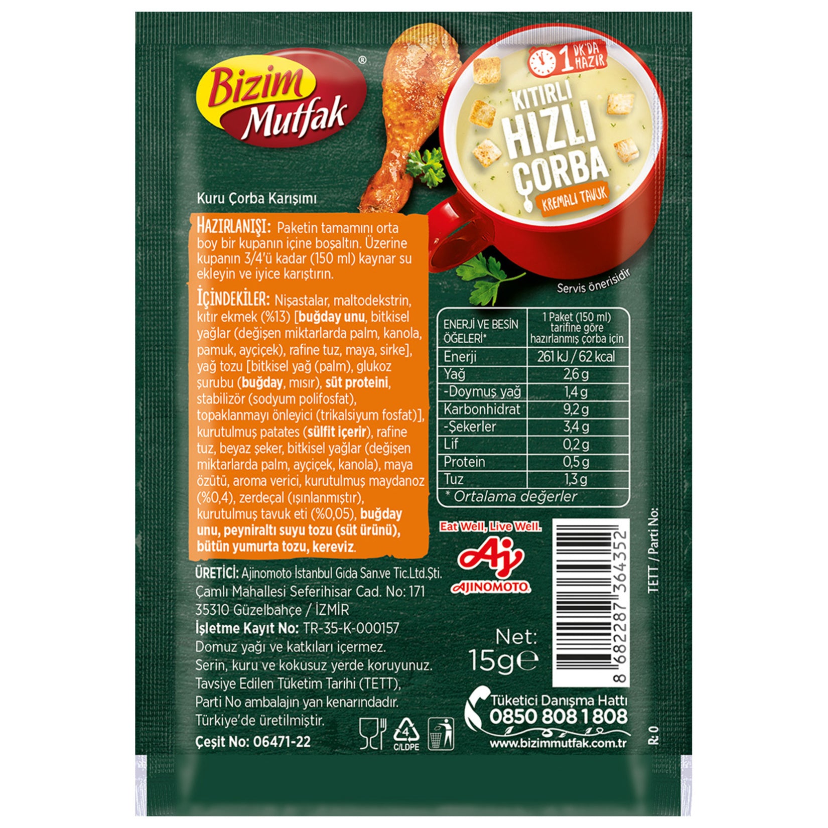 Bizim Mutfak Kitirli Hizli Corba Creamy Chicken Soup is a convenient and flavorful instant soup that brings the comforting taste of creamy chicken to your table in minutes.