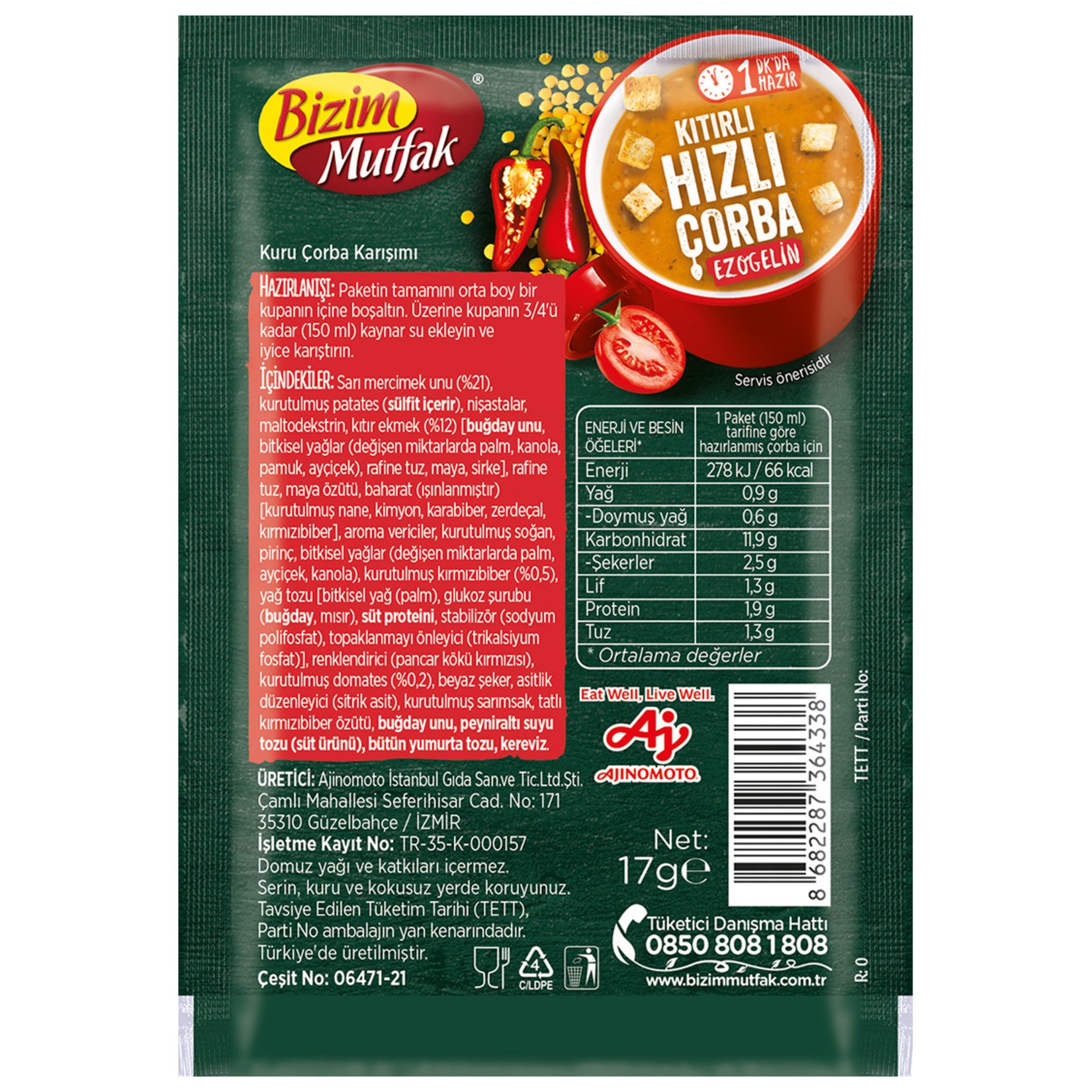 Bizim Mutfak Kitirli Hizli Corba Ezogelin Soup brings the comforting taste of one of Türkiye’s most beloved traditional soups into a convenient single-serve cup.