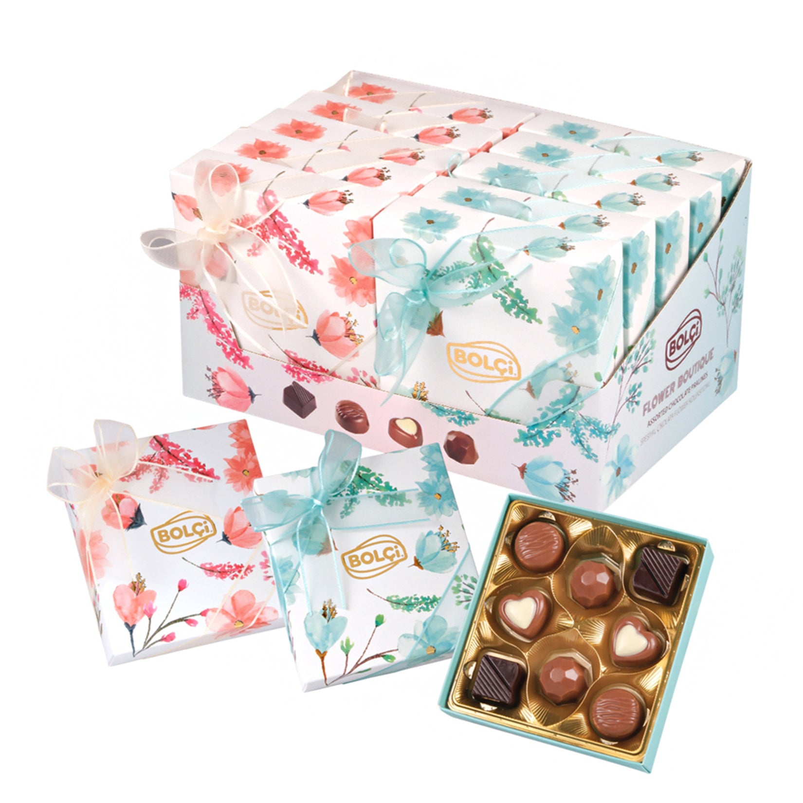 Bolçi Flower Collection Special Box brings together an elegant assortment of milk and dark chocolates in a beautifully designed gift box.