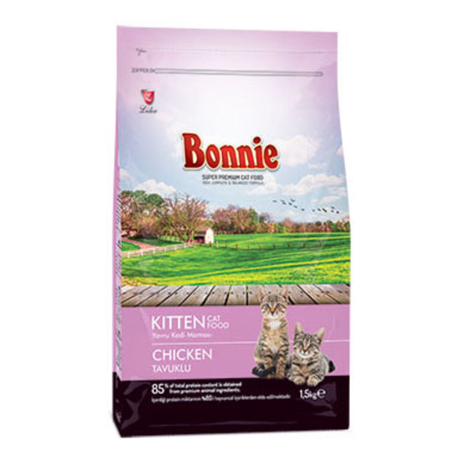 Bonnie Chicken Kitten Dry Food 1.5 kg is specially formulated to support the nutritional needs of growing kittens.
