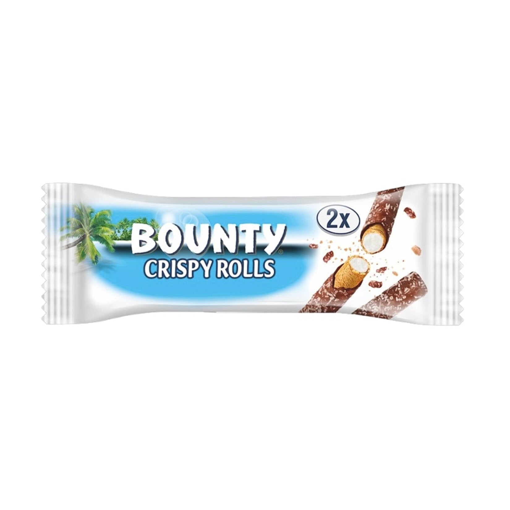 Bounty Coconut Crispy Rolls bring together the tropical taste of real coconut with a crispy wafer shell and a smooth milk chocolate coating.