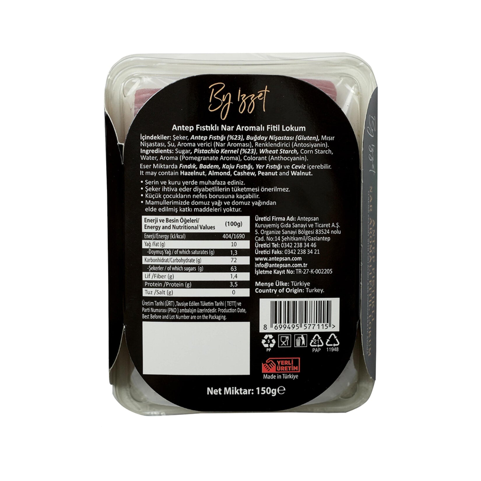 Experience the refined taste of By Izzet Antep Pistachio Pomegranate Flavored Fitil Turkish Delight, a premium confection crafted in Türkiye.