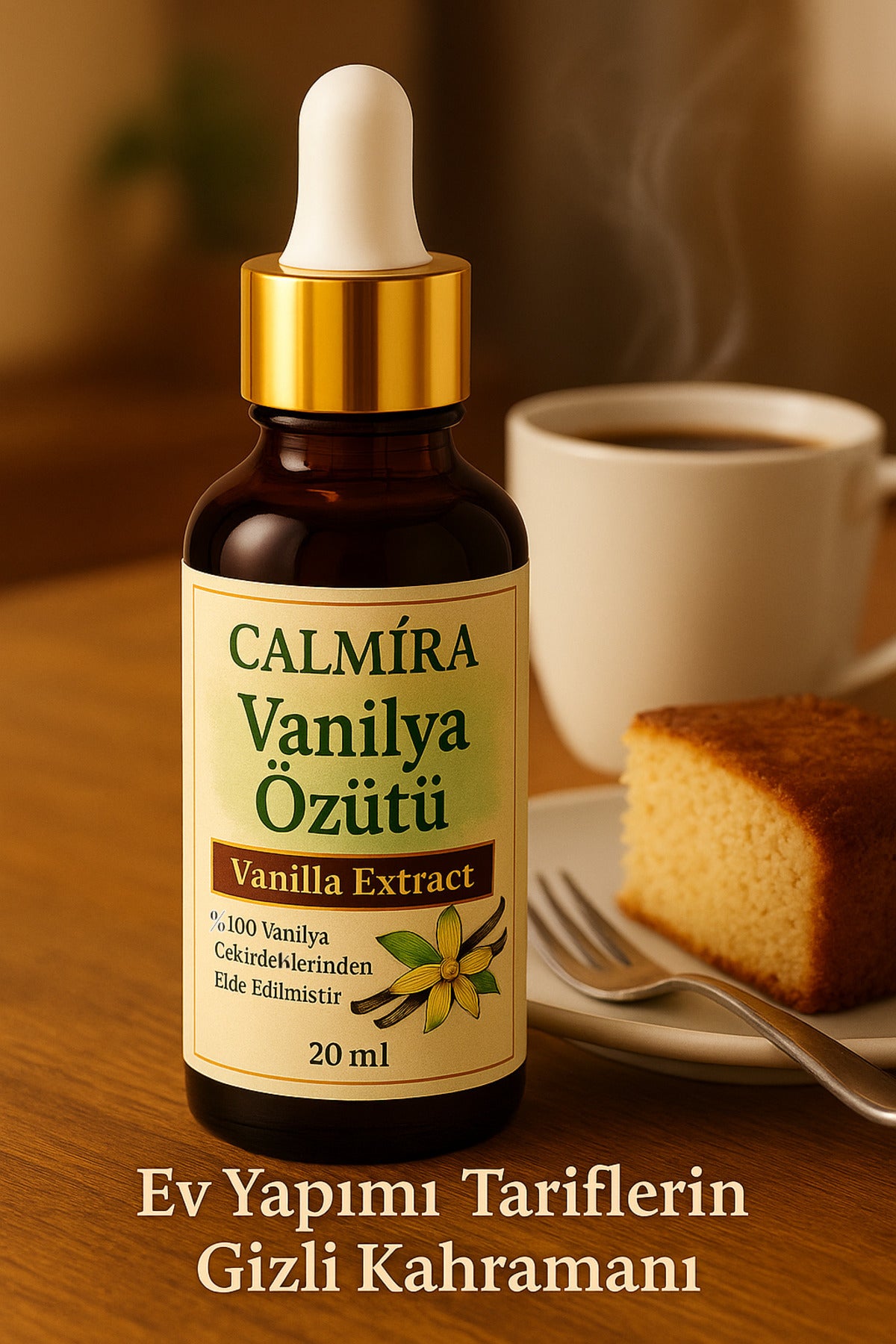 Calmira Vanilla Extract brings the rich, smooth aroma of real vanilla to your kitchen in a convenient 20 ml bottle.