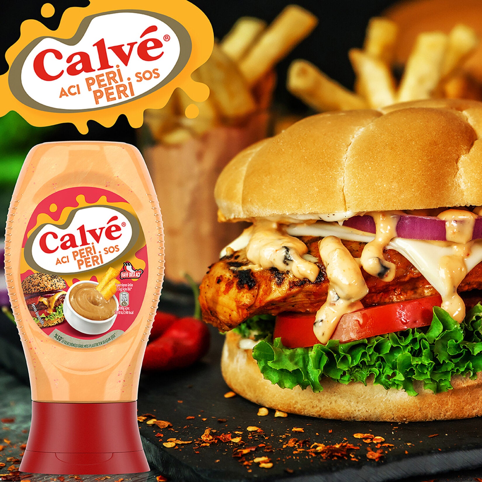 Turn up the heat with Calve Aci Peri Peri Sauce, a bold and spicy condiment inspired by the famous peri peri pepper.