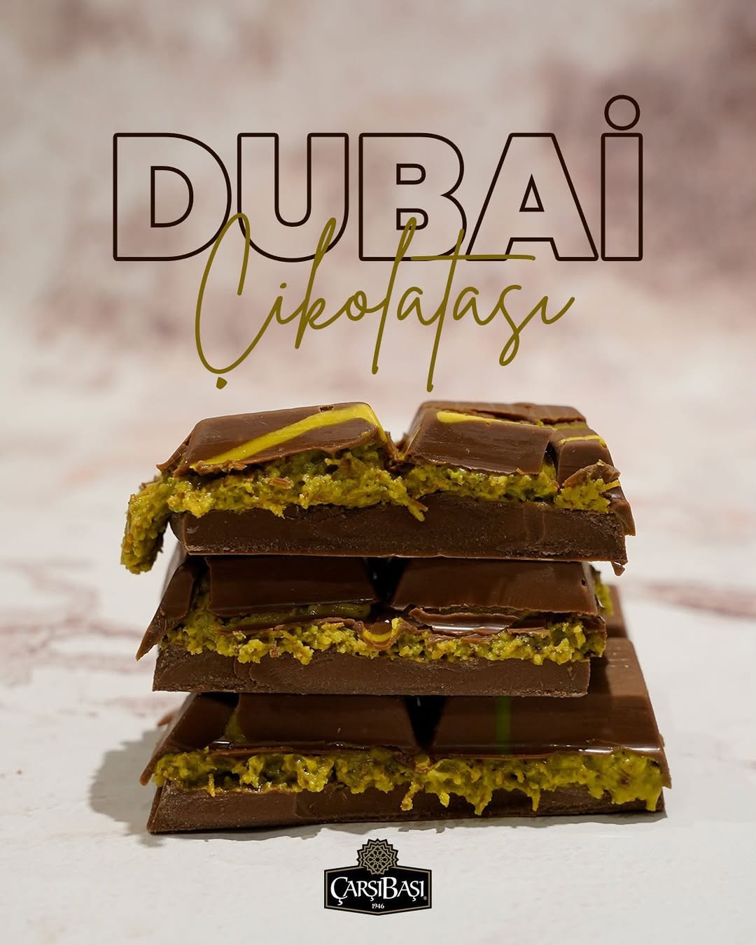 Close-up of rich texture and detail of Carsibasi Handmade Dubai Chocolate 90g