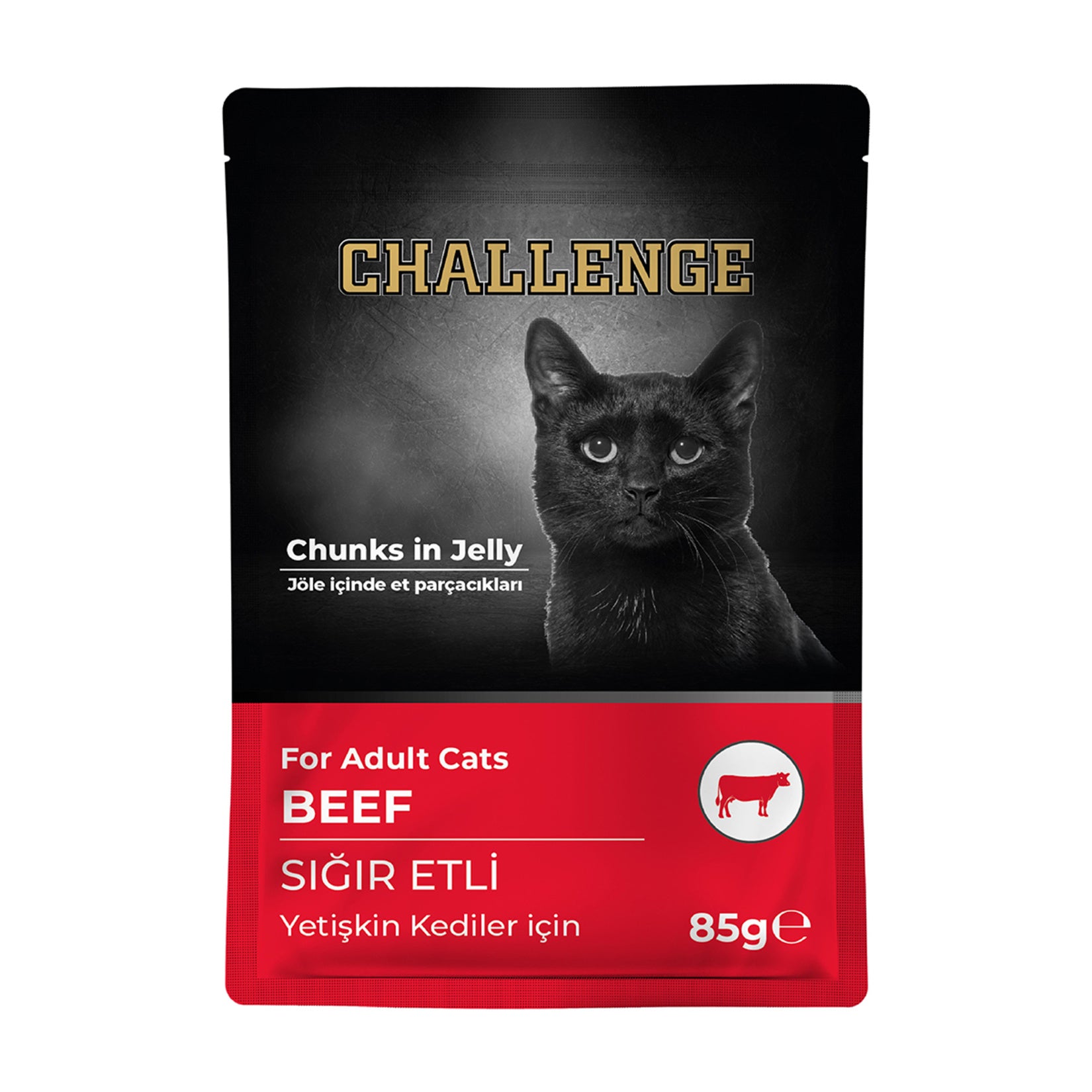 Challenge Beef Adult Cat Pouch 85 g is a complete wet food formulated for adult cats.