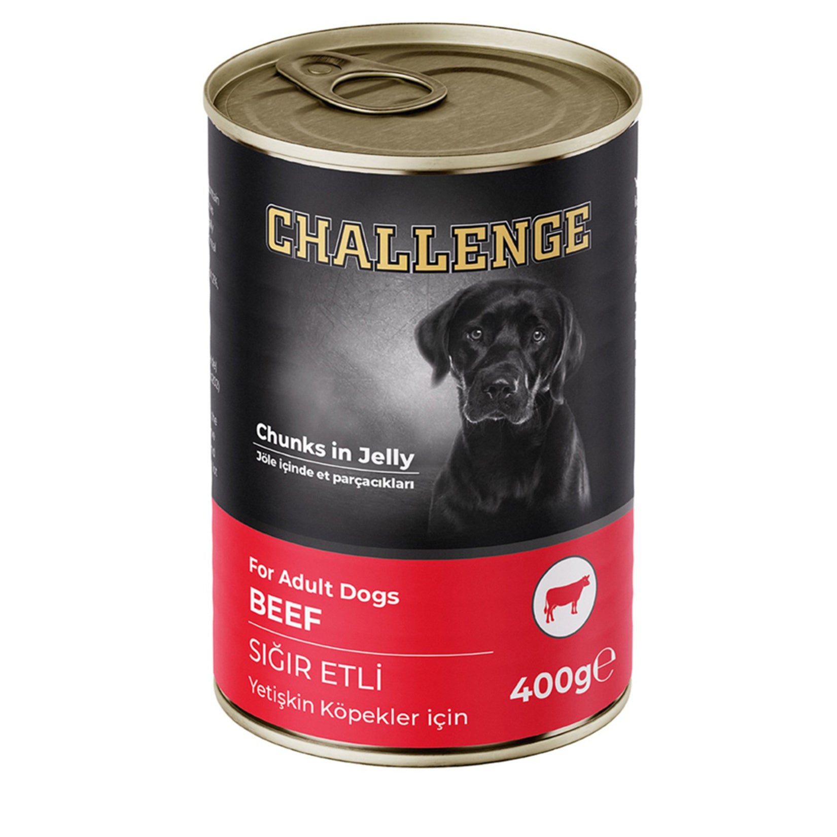 Challenge Beef Adult Dog Canned Food 400 g is a complete wet food formulated for adult dogs.
