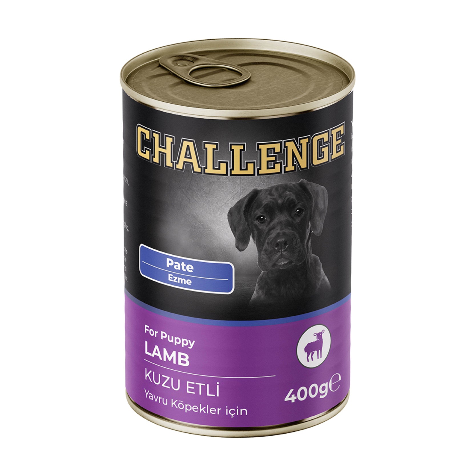Challenge Lamb Puppy Pate Canned Food 400g is a complete wet food specially prepared for growing puppies.