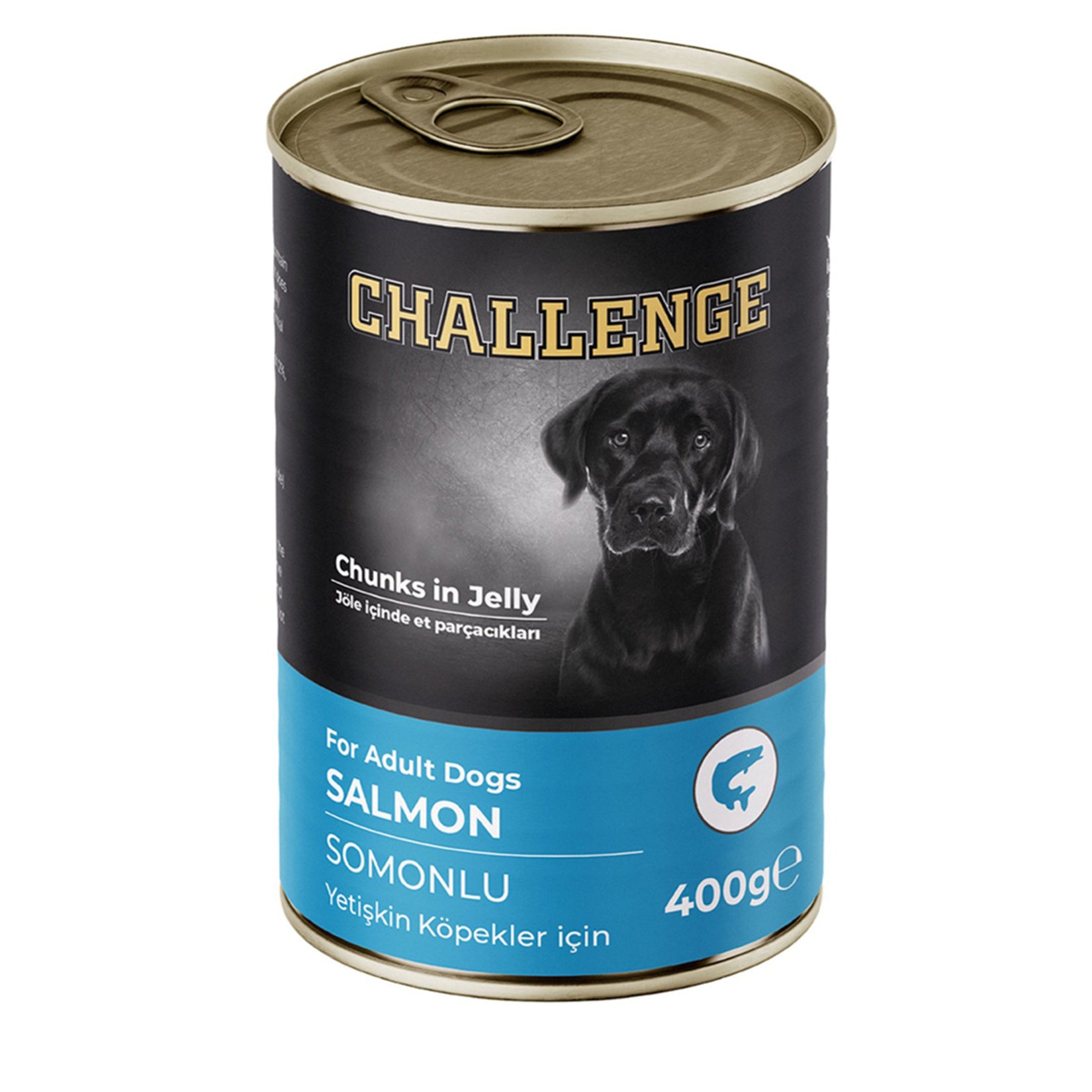 Challenge Salmon Adult Dog Canned Food 400g is a complete wet food formulated for adult dogs.