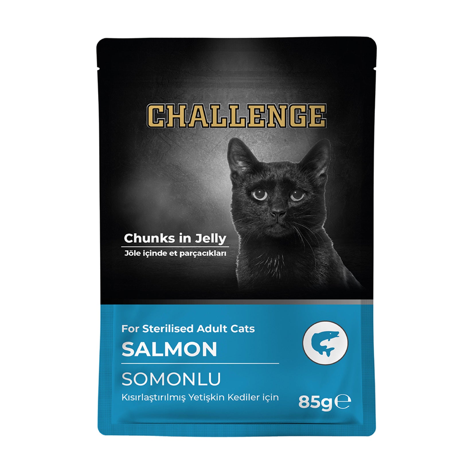 Challenge Salmon Neutered Adult Cat Pouch 85 g is a complete and balanced wet food specially formulated for neutered adult cats.