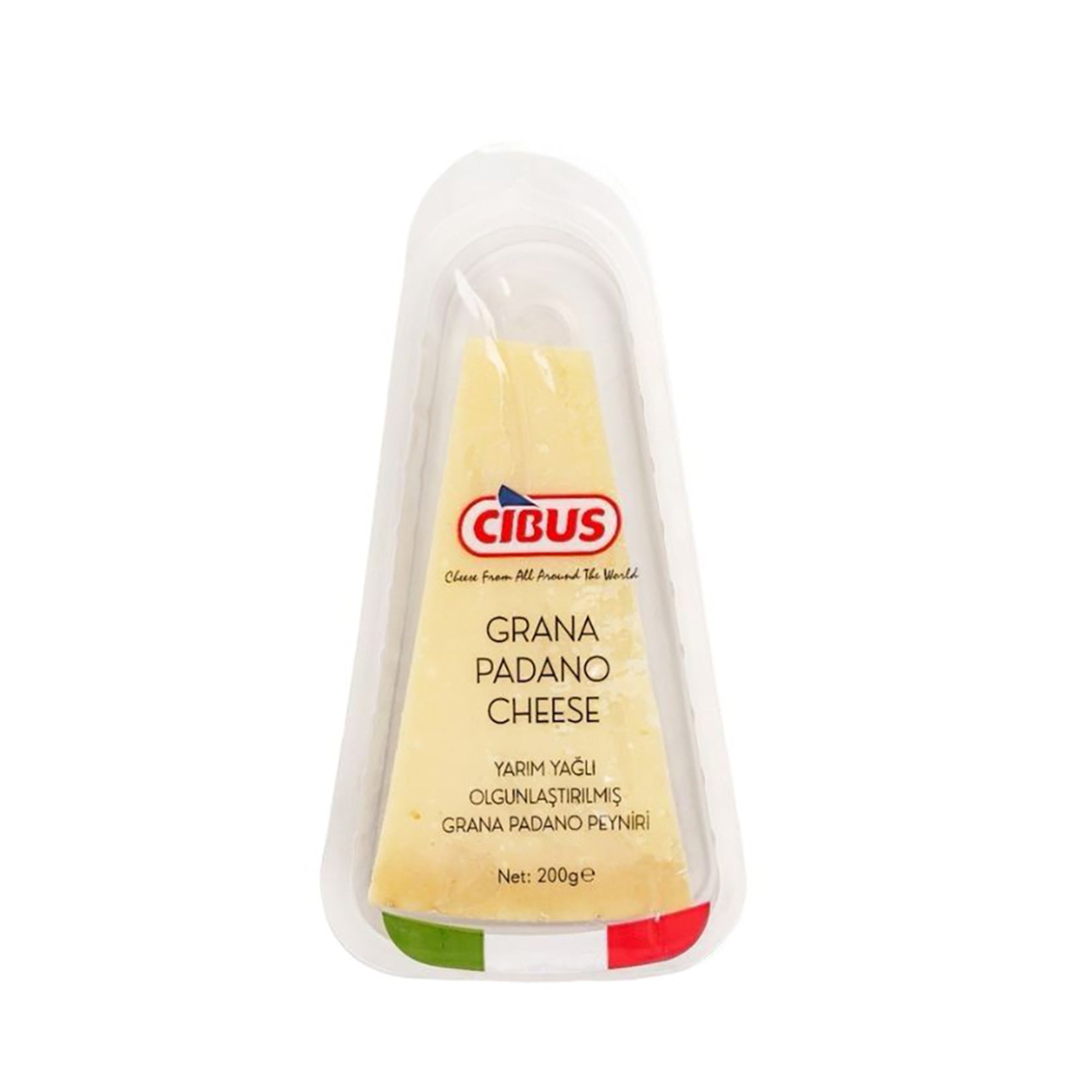 Cibus Grana Padano Cheese is a firm, aged Italian-style cheese known for its rich, nutty flavor and slightly granular texture.
