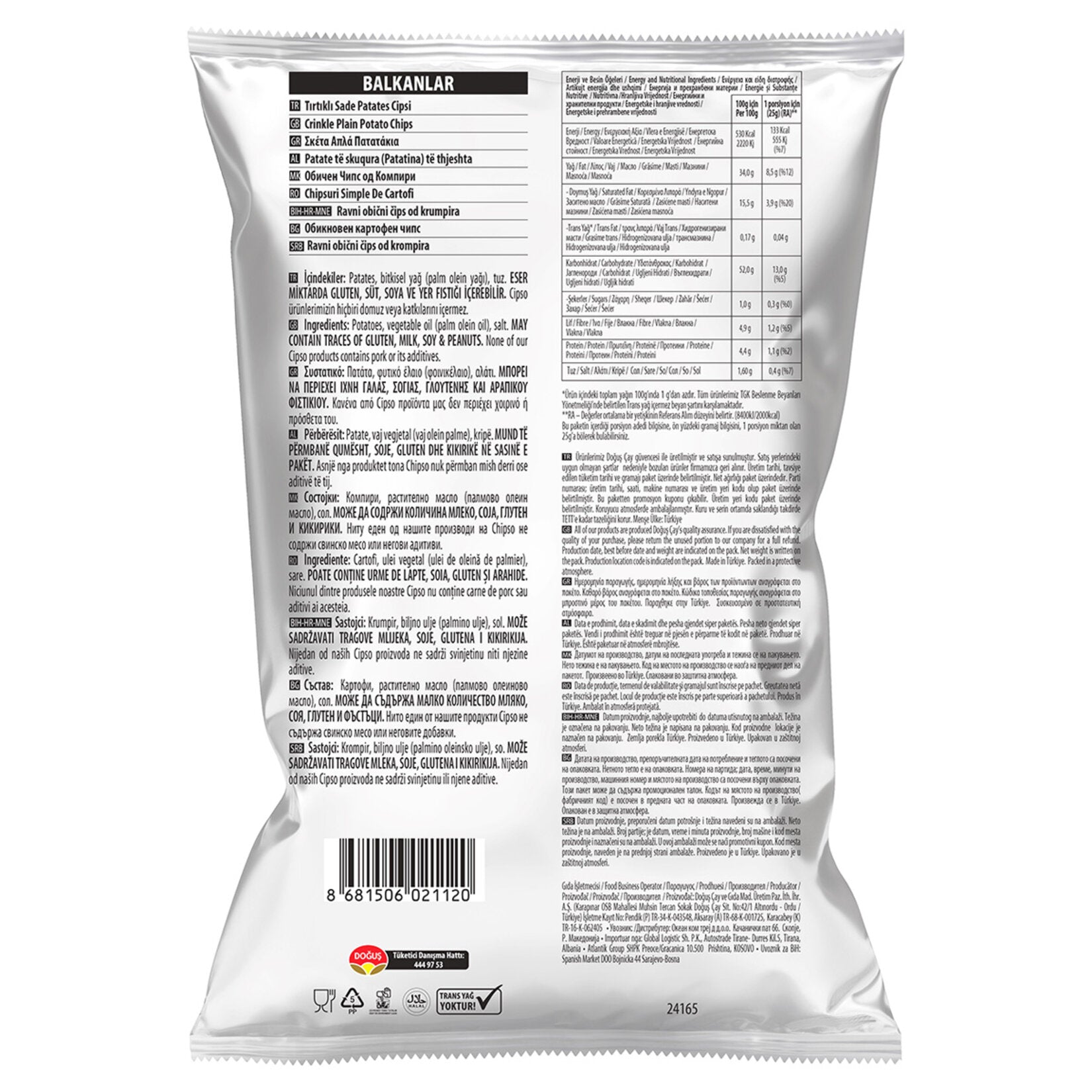 Cipso Sea Salted Ripple Potato Chips bring the classic crunch of Türkiye’s favorite snack to your snack time.