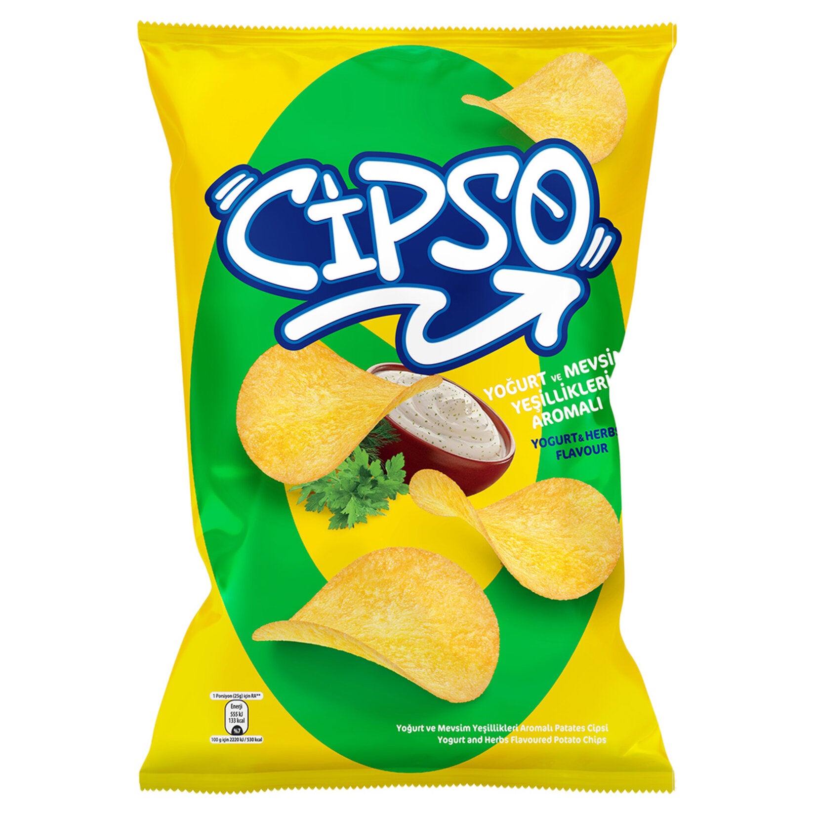 Cipso Yogurt & Seasonal Greens Flavored Potato Chips bring together the creamy tang of yogurt with the fresh taste of parsley and dill for a uniquely Turkish snacking experience.