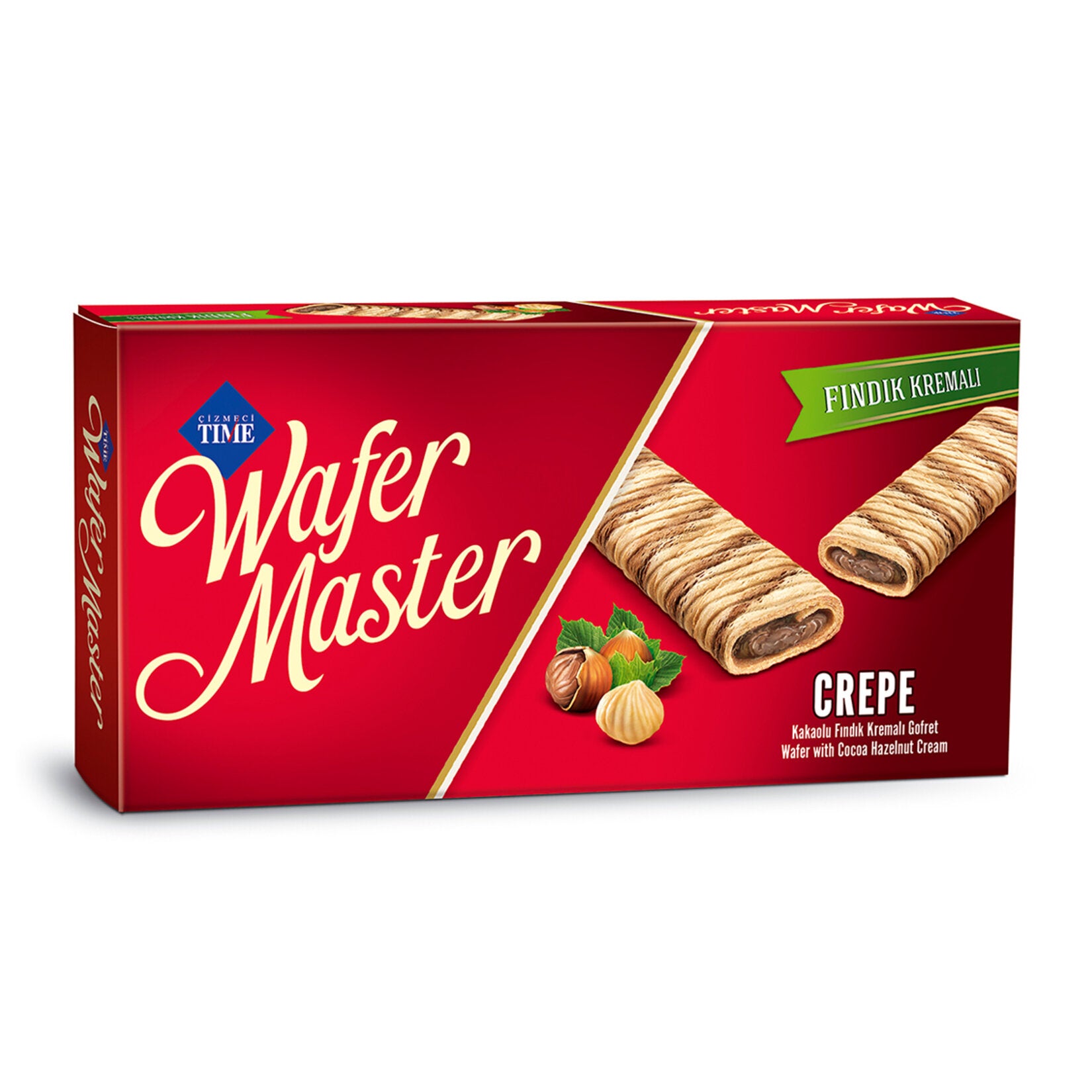 Cizmeci Time Crepe Hazelnut Wafer Roll brings you the irresistible taste of crispy wafer layers filled with rich hazelnut cream, all rolled into a delicate crepe-style snack.