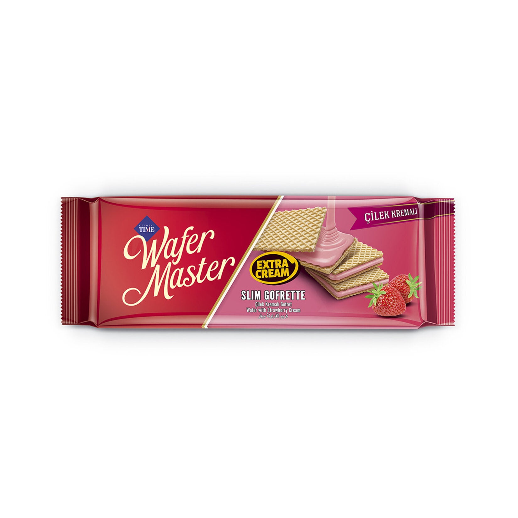 Enjoy the light, crispy texture and fruity flavor of Cizmeci Time Wafer Master Slim Strawberry Wafer.