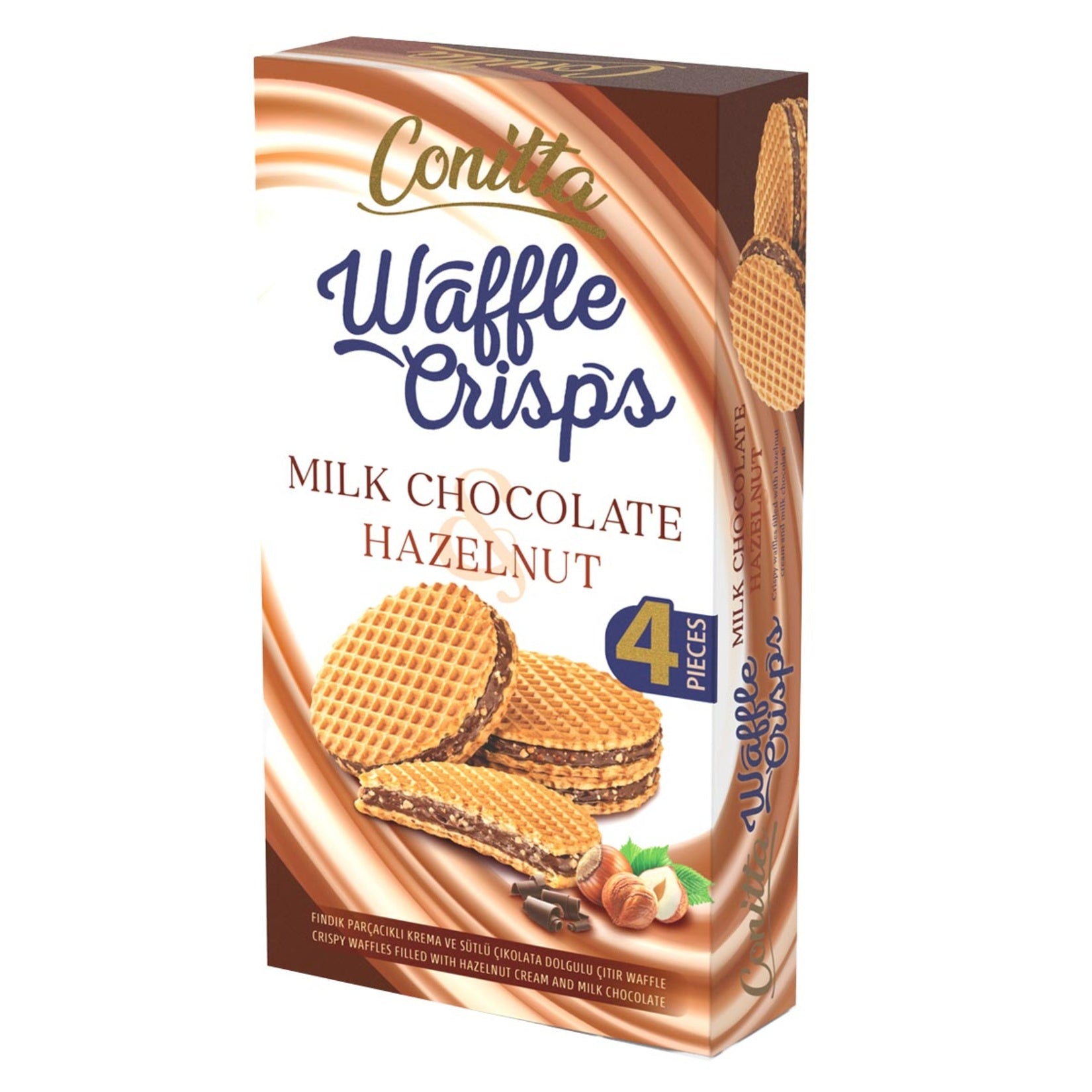 Conitta Waffle Crisps Hazelnut bring together light, crispy wafer layers and a smooth hazelnut-flavored cocoa cream for a perfectly balanced sweet snack.