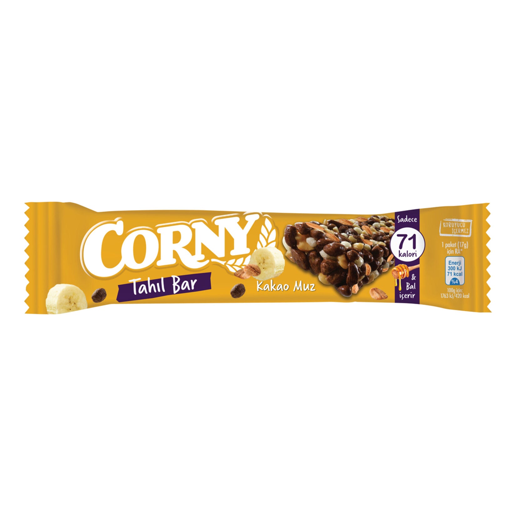 Experience the delicious blend of rich cacao and sweet banana in the Corny Cacao Banana Cereal Bar.