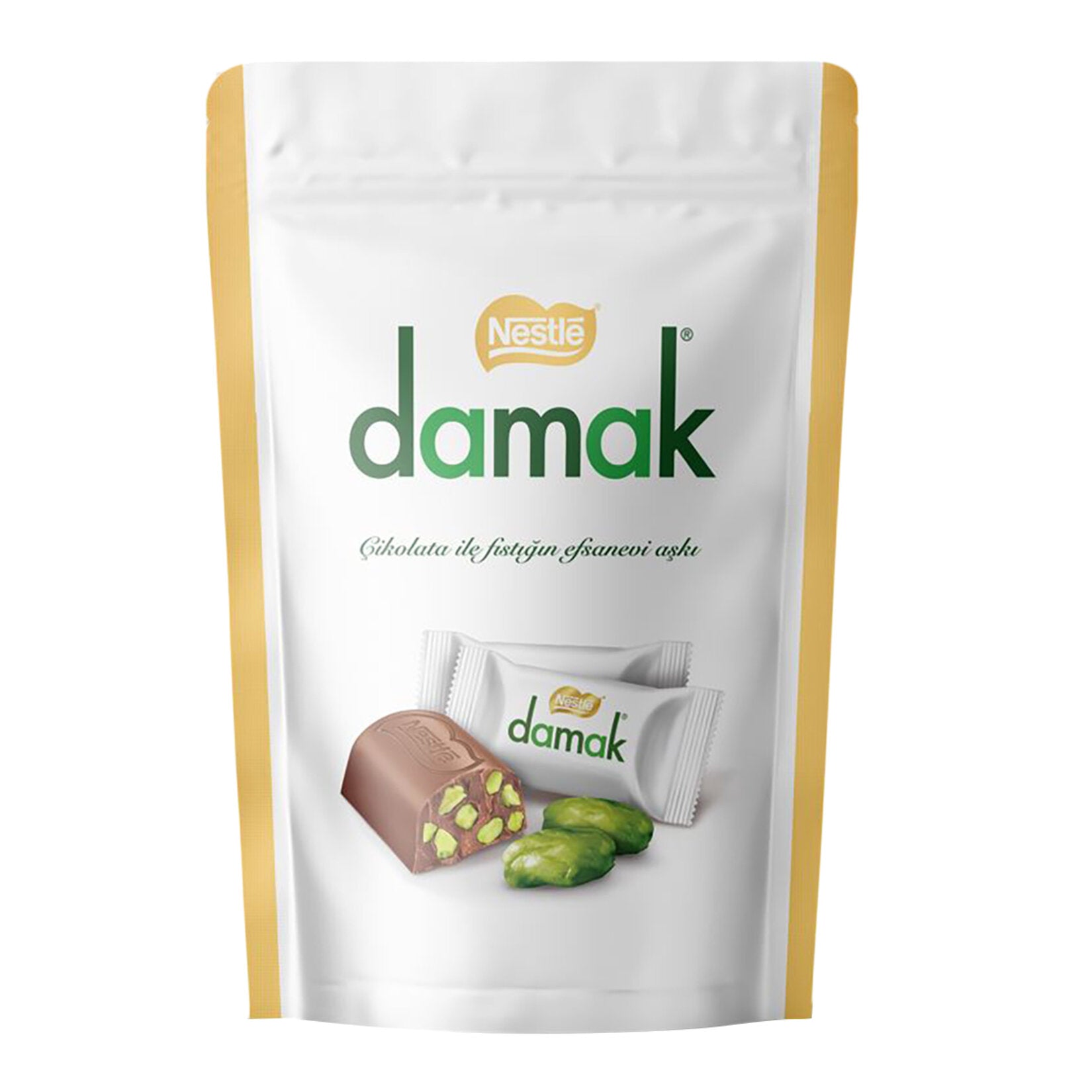 Damak Pistachio Milk Chocolate brings together smooth milk chocolate and crunchy Antep pistachios for a rich, nutty flavor that has been loved for generations.