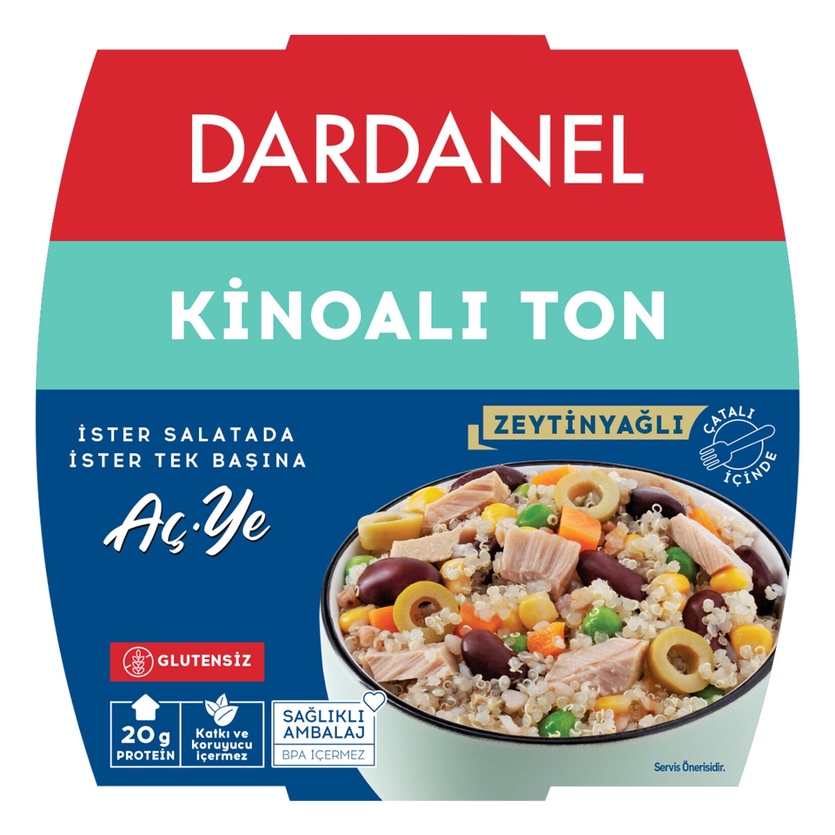 Dardanel Kinoali Tuna Ready-to-Eat is a wholesome, protein-packed meal combining tender tuna with nutrient-rich quinoa and a colorful mix of vegetables.