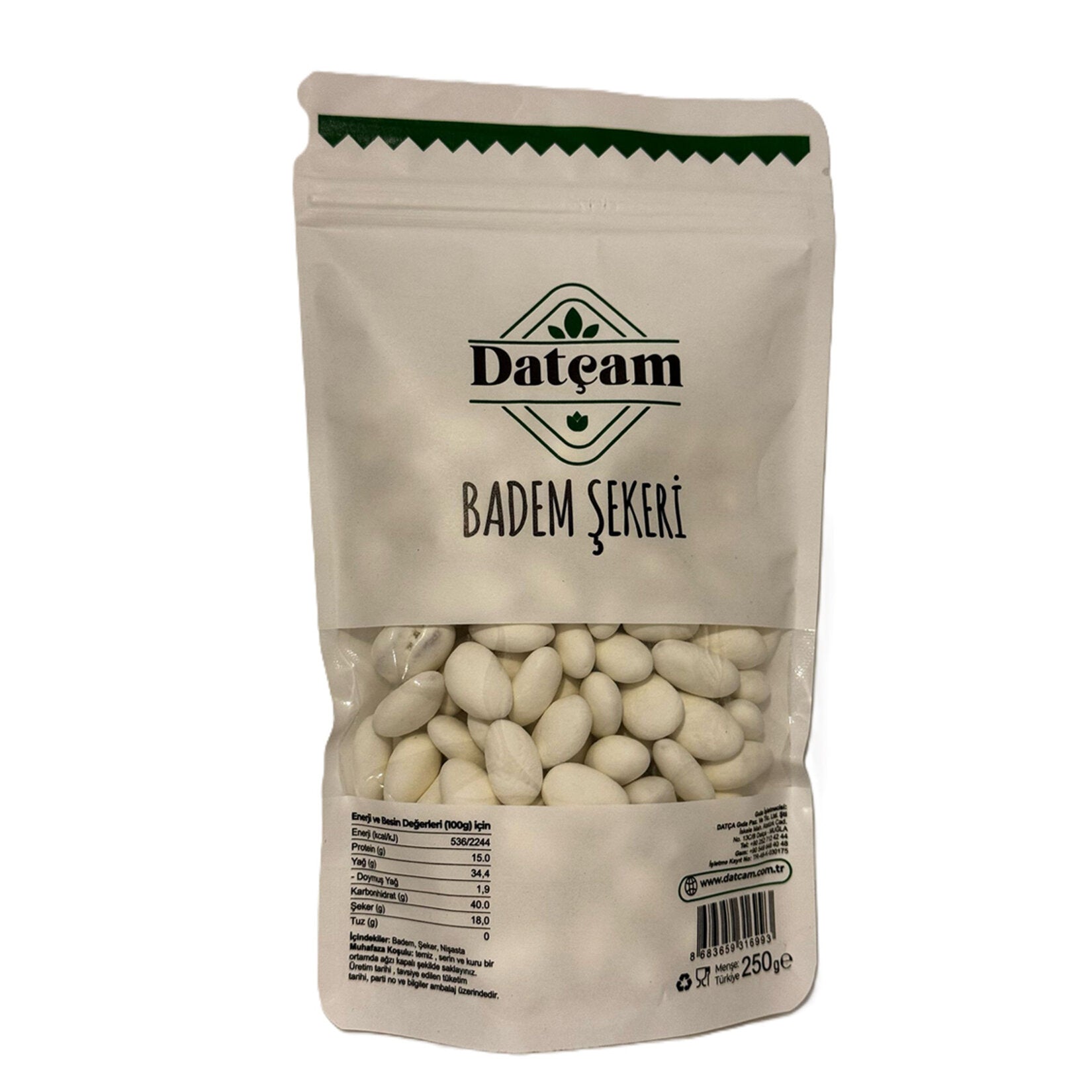 Datcam Almond Candy is a classic Turkish confection made with crunchy roasted almonds coated in a delicate layer of sugar.