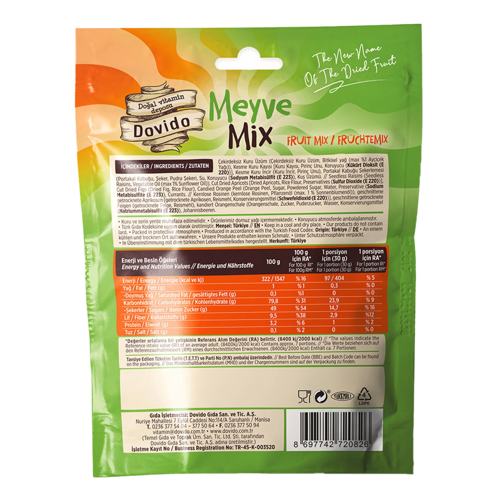 Dovido Mixed Dried Fruit brings together a colorful selection of carefully chosen fruits for a naturally sweet and satisfying snack.