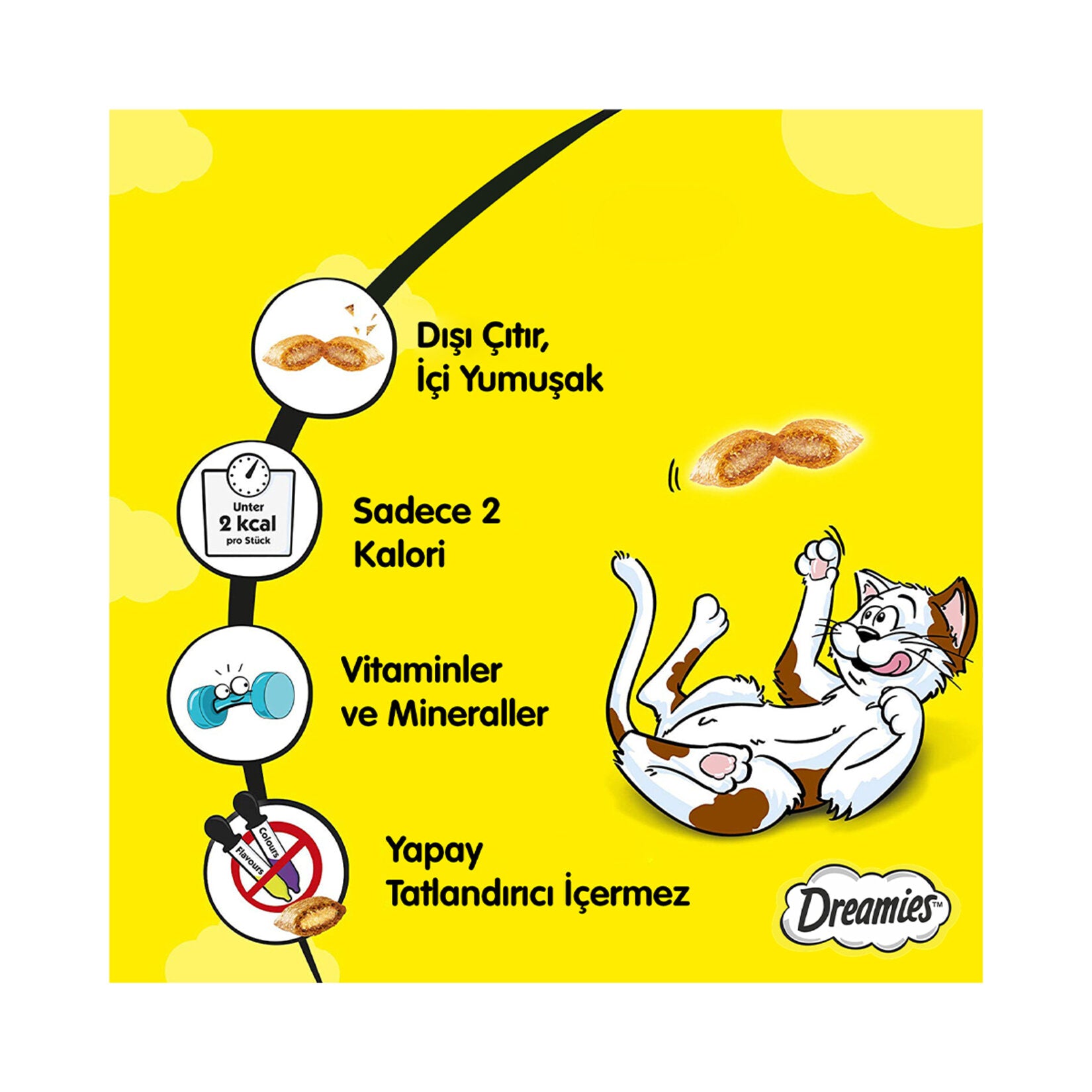 Dreamies Cheese Cat Treat is a crunchy and creamy snack designed for adult cats who enjoy a savory cheese flavor.