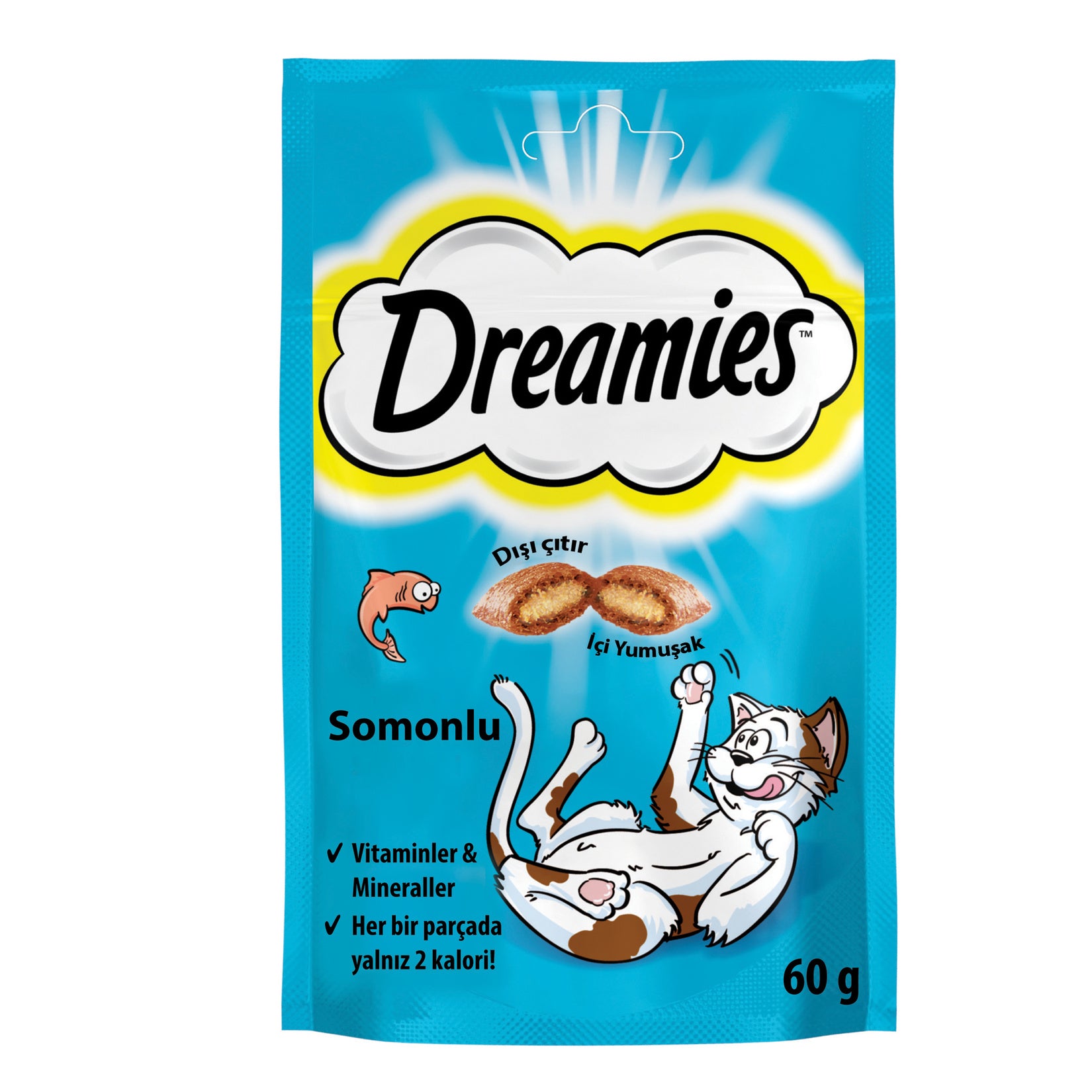 Dreamies Salmon Cat Treats are crunchy-on-the-outside, soft-on-the-inside snacks made for adult cats who enjoy the taste of salmon.