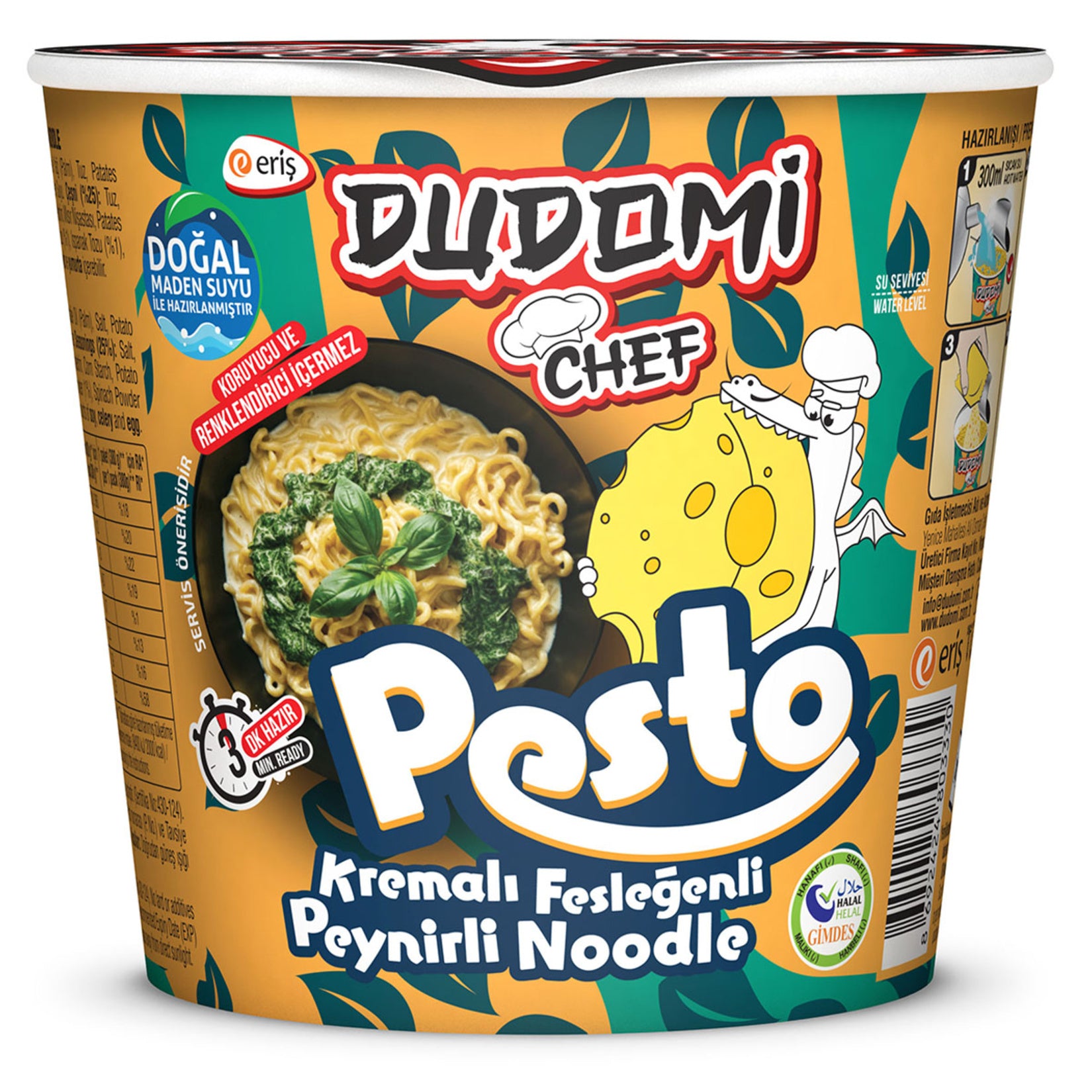Dudomi Creamy Basil Cheese Noodle Cup brings the bold and savory flavors of Türkiye straight to your table.