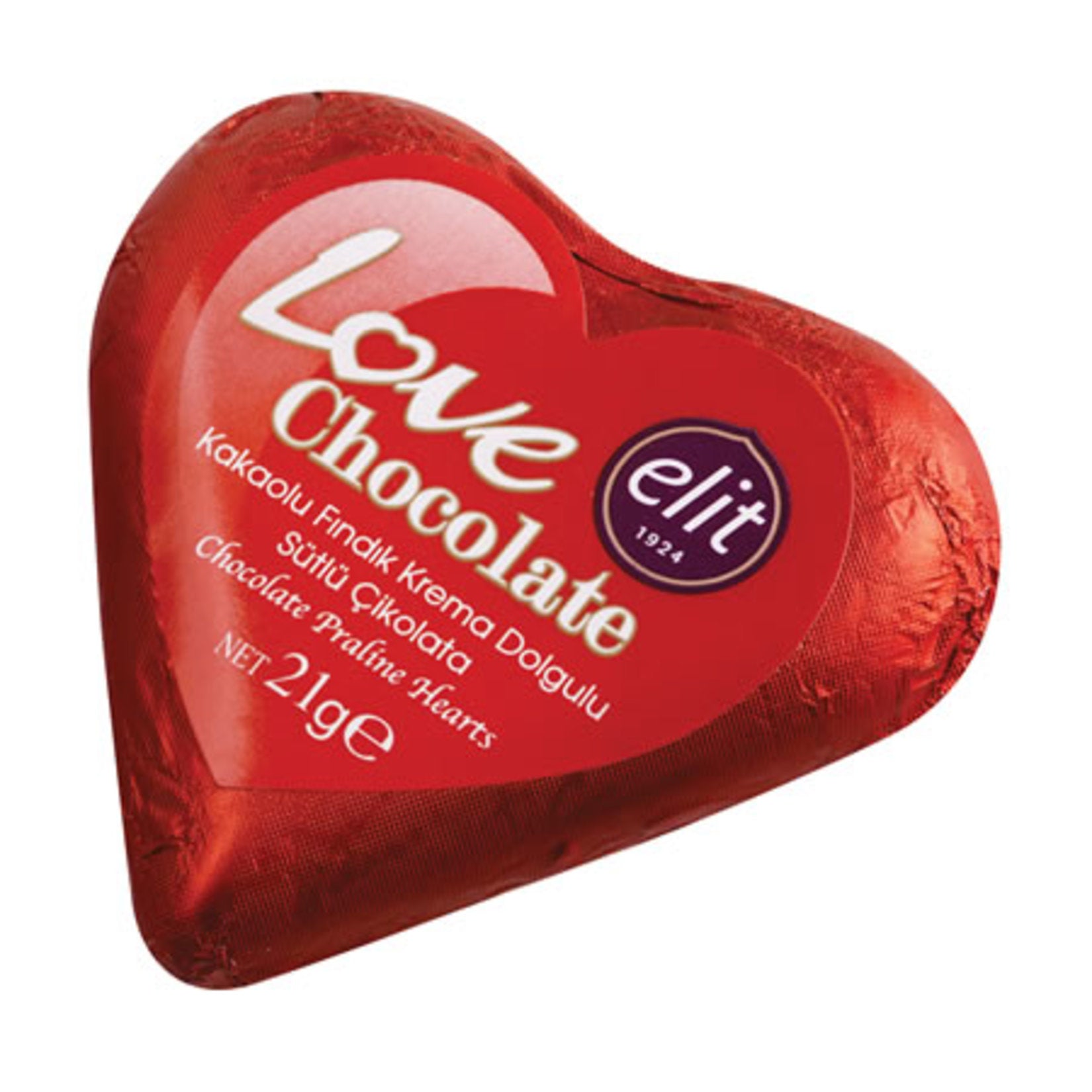 Elit Love Heart Chocolate is a charming heart-shaped chocolate crafted by Elit Cikolata, one of the premium chocolate makers of Türkiye.