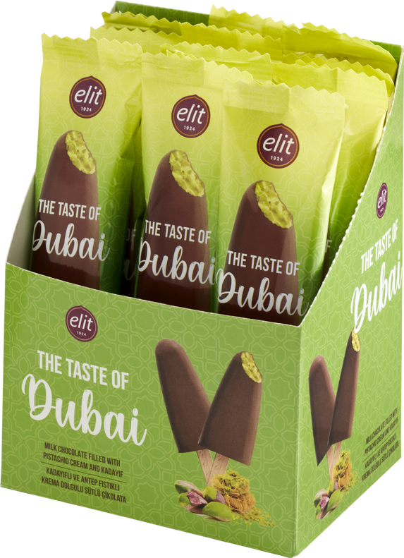 Elit Chocolate Kadayif and Pistachio Cream Filled Dubai Chocolate Lolly Stick 1.05 oz (30g)