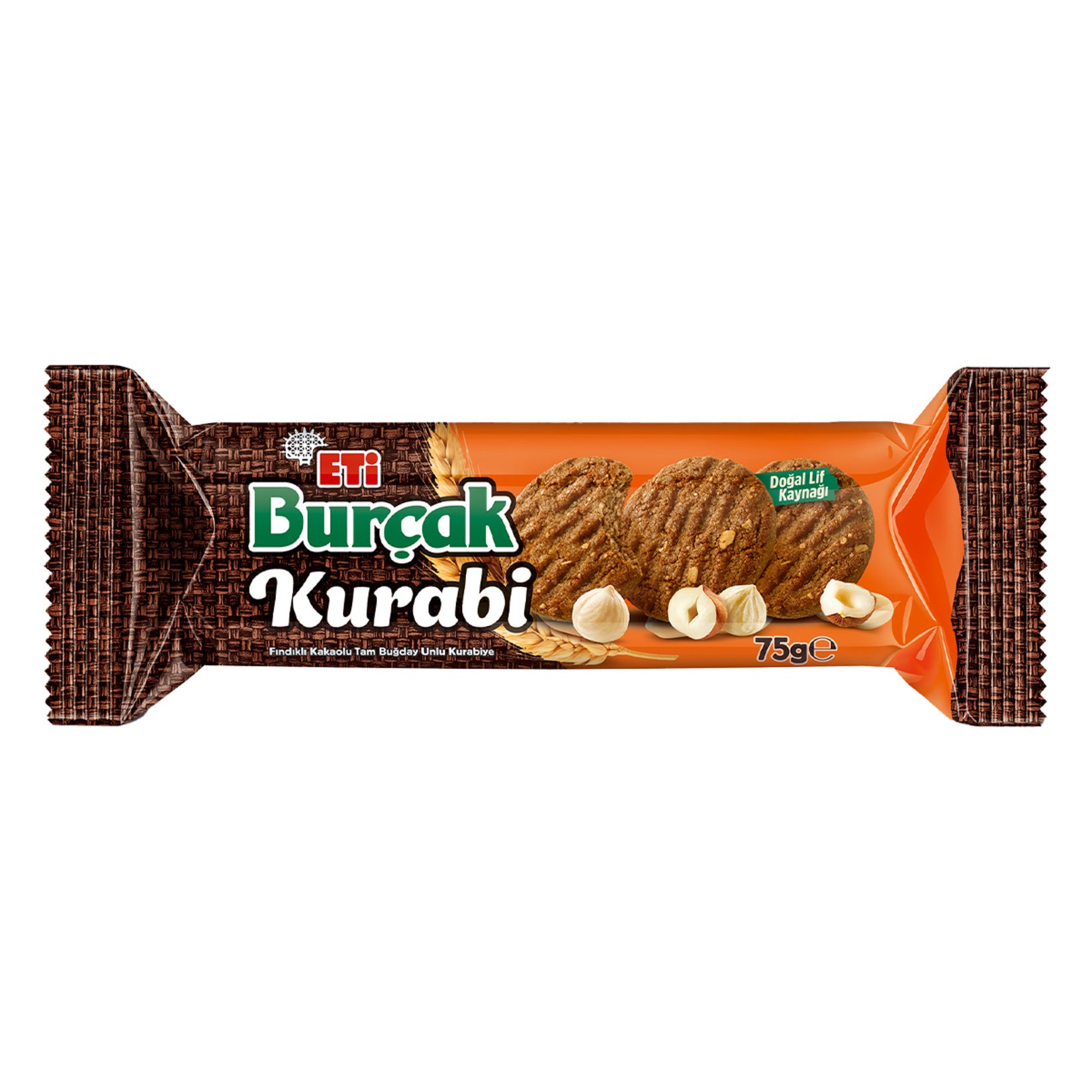 Eti Burcak Kurabi Hazelnut Cacao Whole Wheat Cookie brings together the rich flavors of hazelnut and cocoa in a wholesome whole wheat base.
