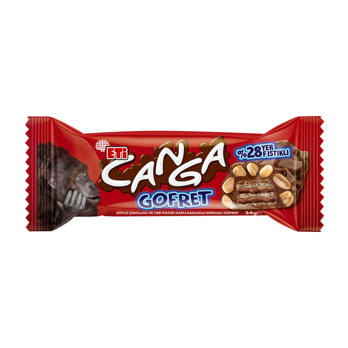Bring home a classic from Türkiye: Eti Canga Peanut Wafer Bar combines crispy wafer layers with a rich milk chocolate coating and a satisfying 28% peanut bite.