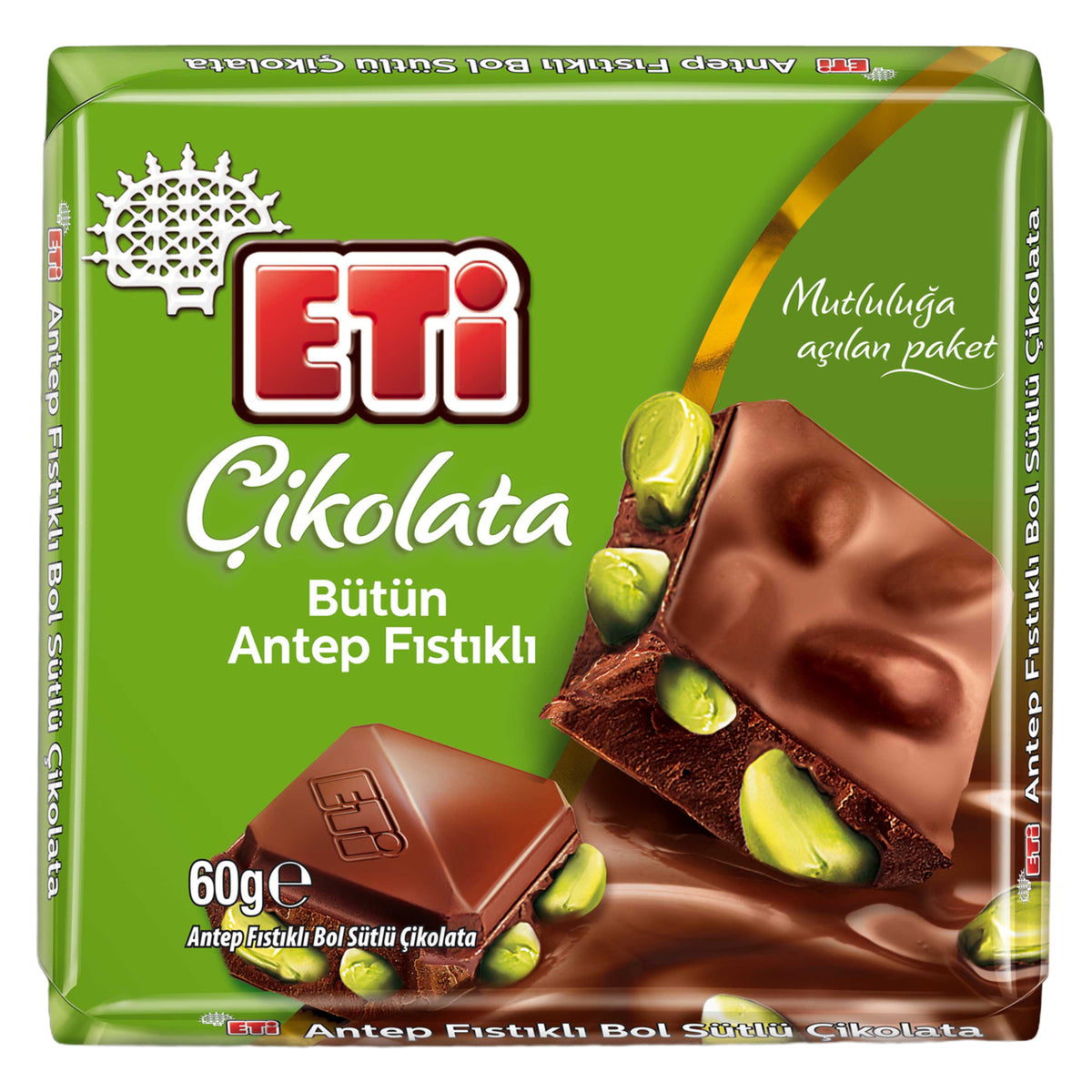 Enjoy the rich taste of Eti Cikolata Bol Milky Pistachio Chocolate Bar, a satisfying blend of creamy milk chocolate and crunchy pistachios.